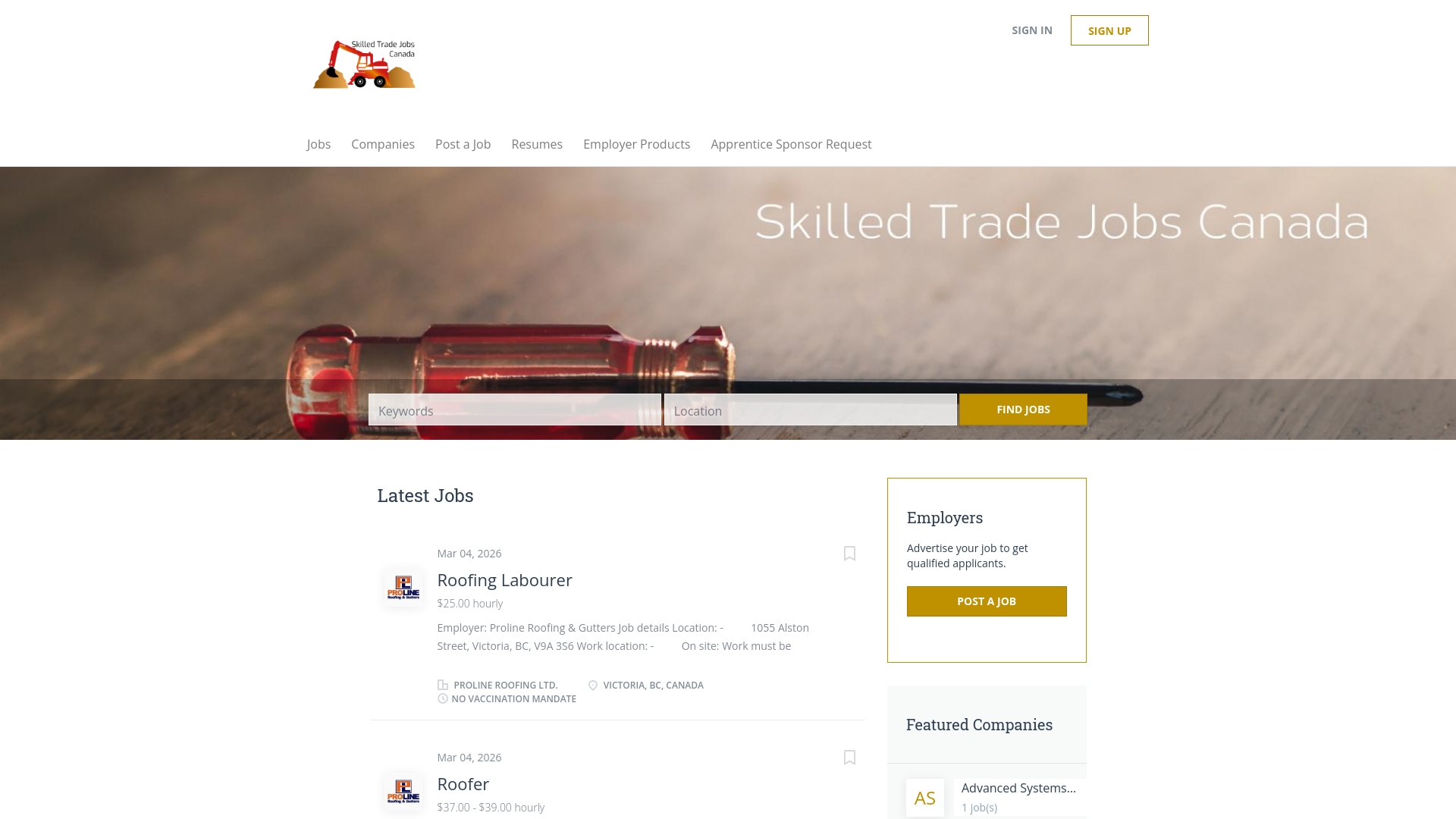 website screenshot of https://apprenticejobscanada.ca