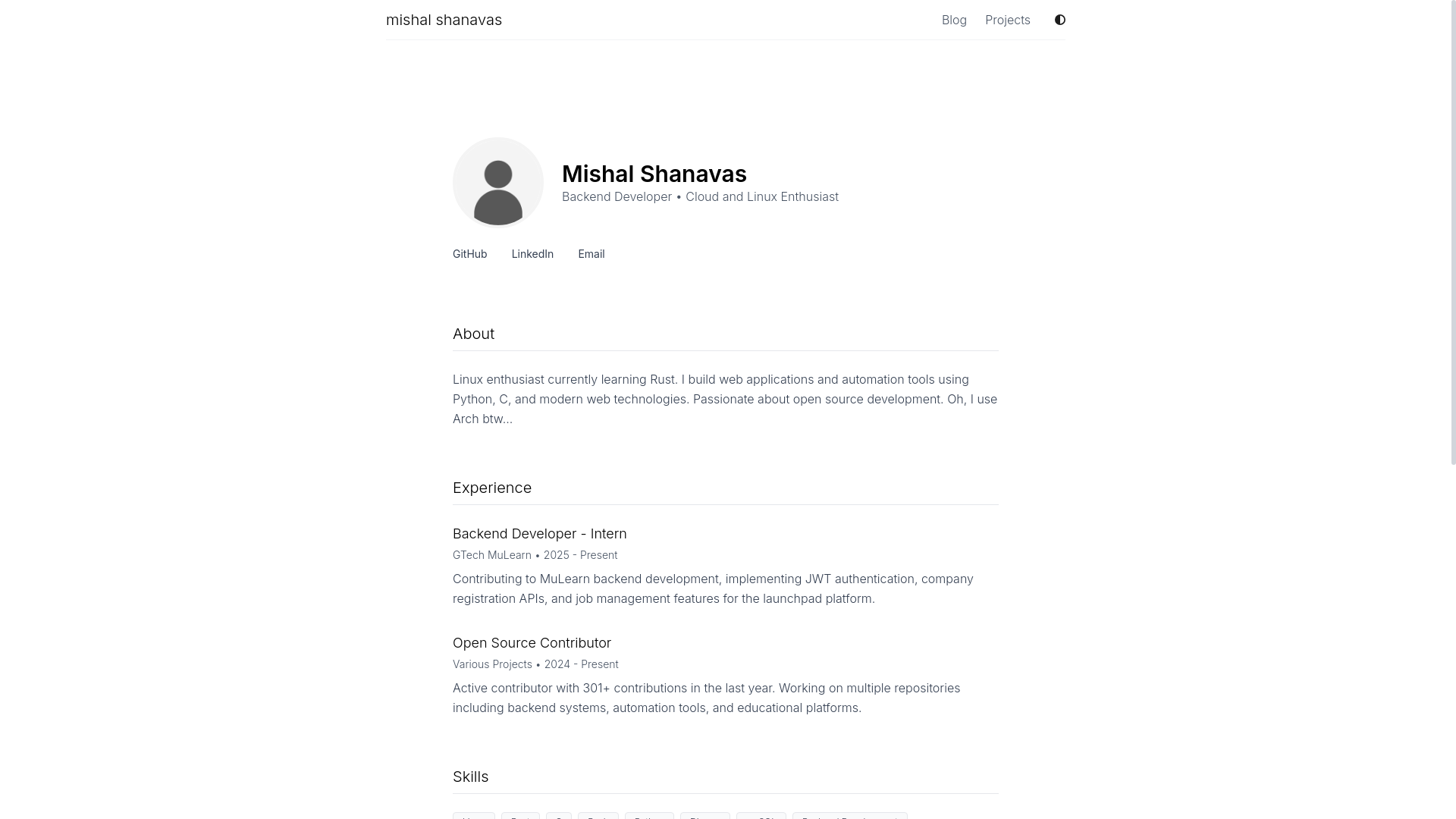 website screenshot of https://mishalshanavas.in/