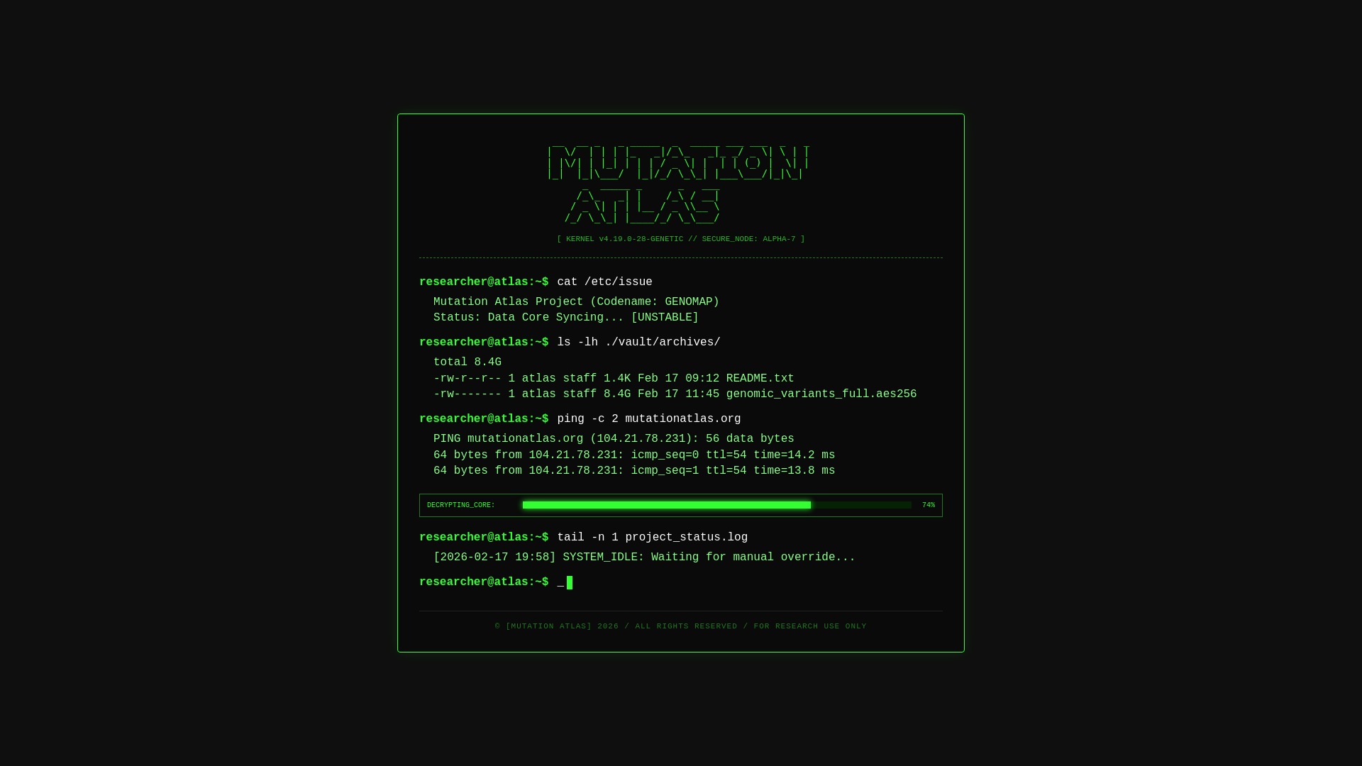 website screenshot of https://mutationatlas.xyz/