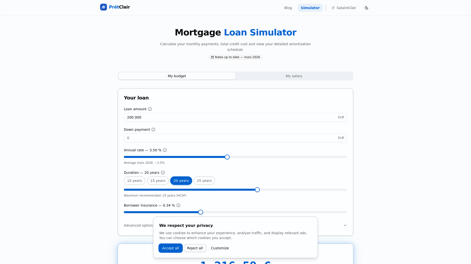 website screenshot of https://pretclair.fr/