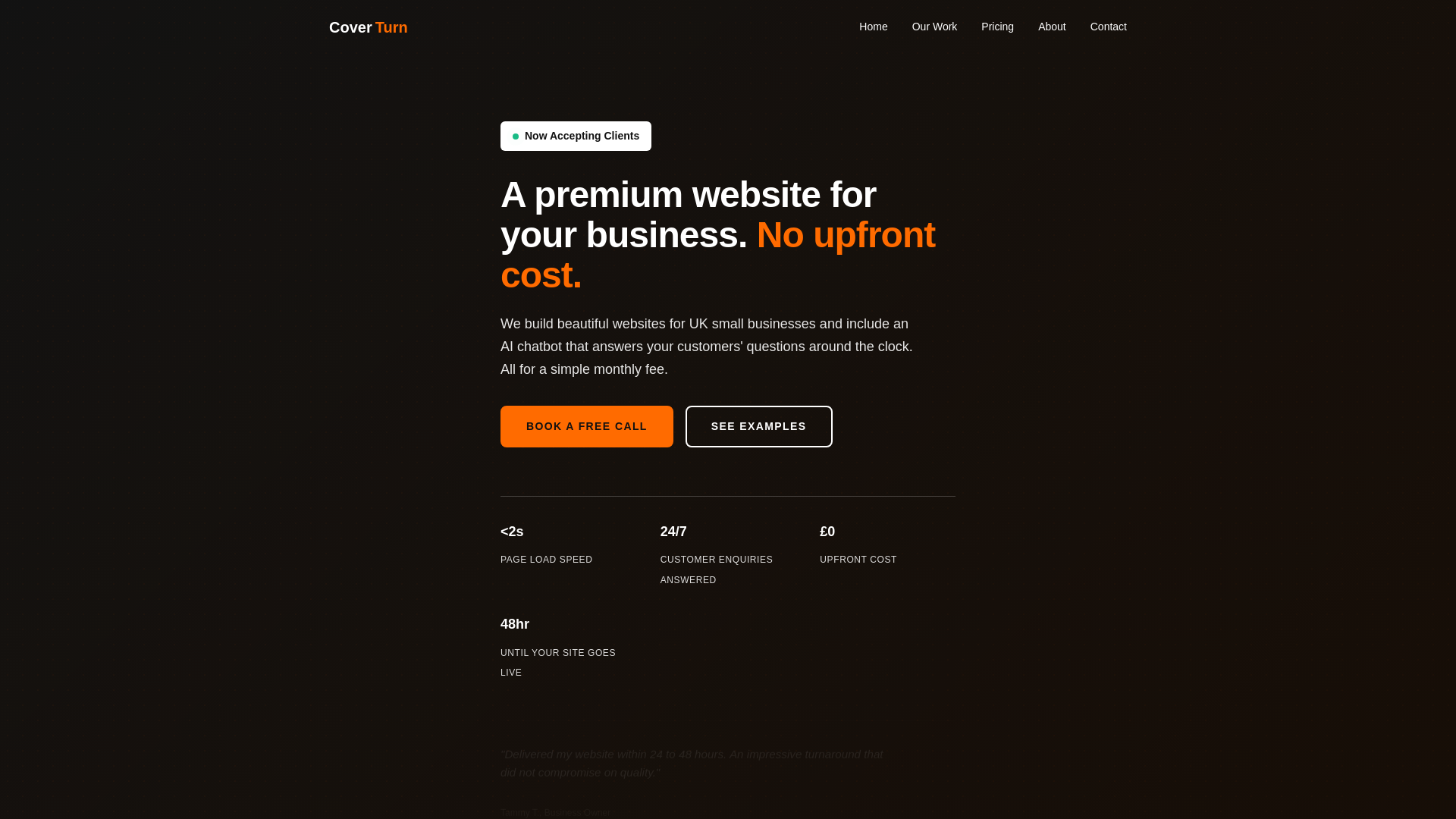 website screenshot of https://coverturn-preview.pages.dev/