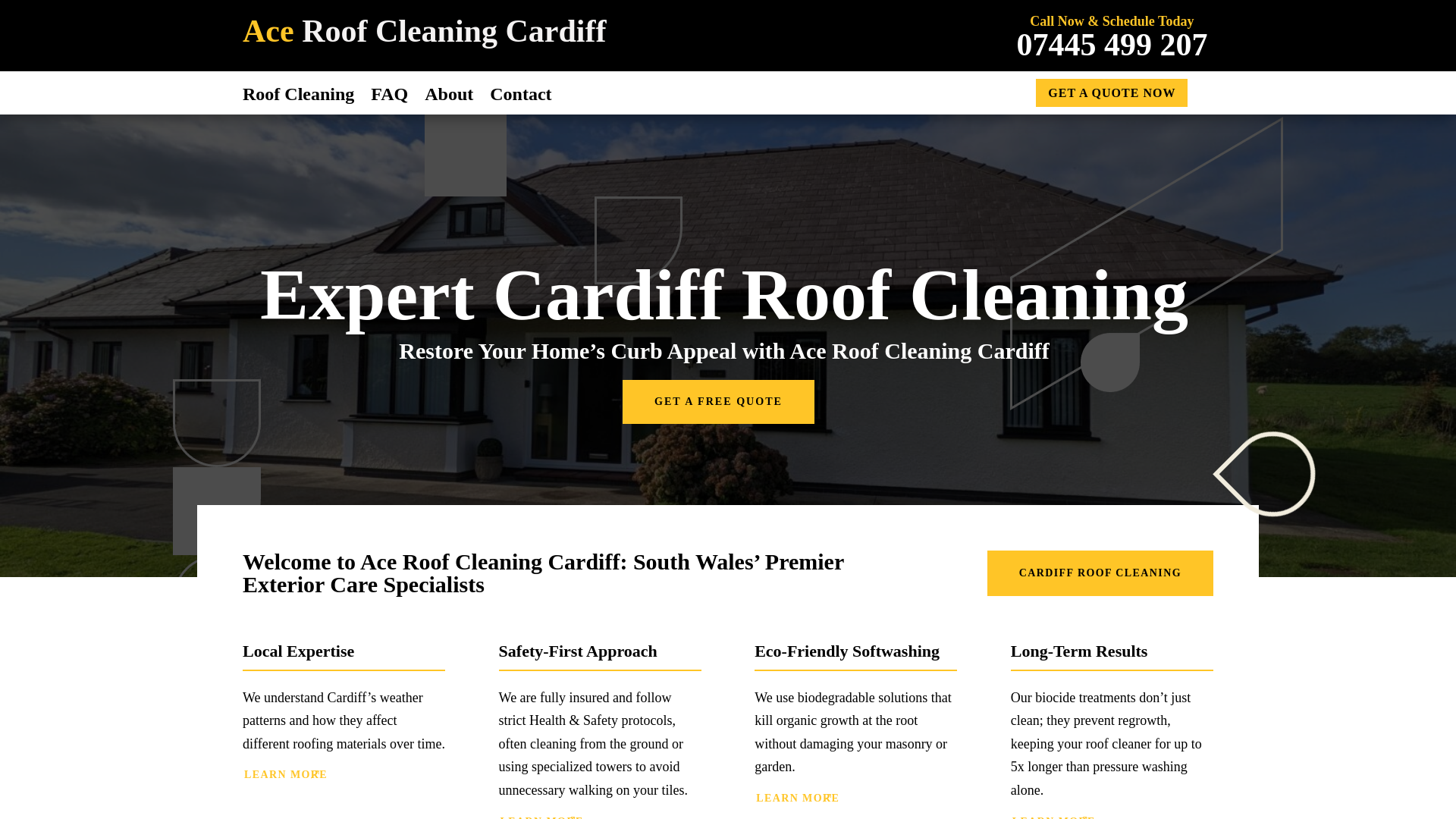 website screenshot of https://aceroofcleaningcardiff.com/