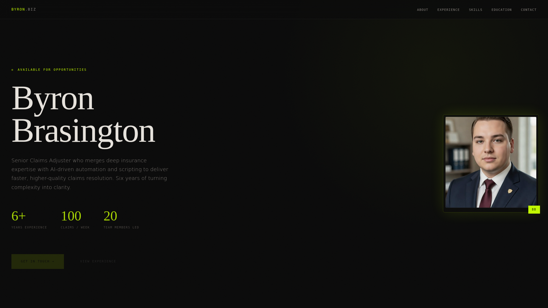 website screenshot of https://letshirebyron.work