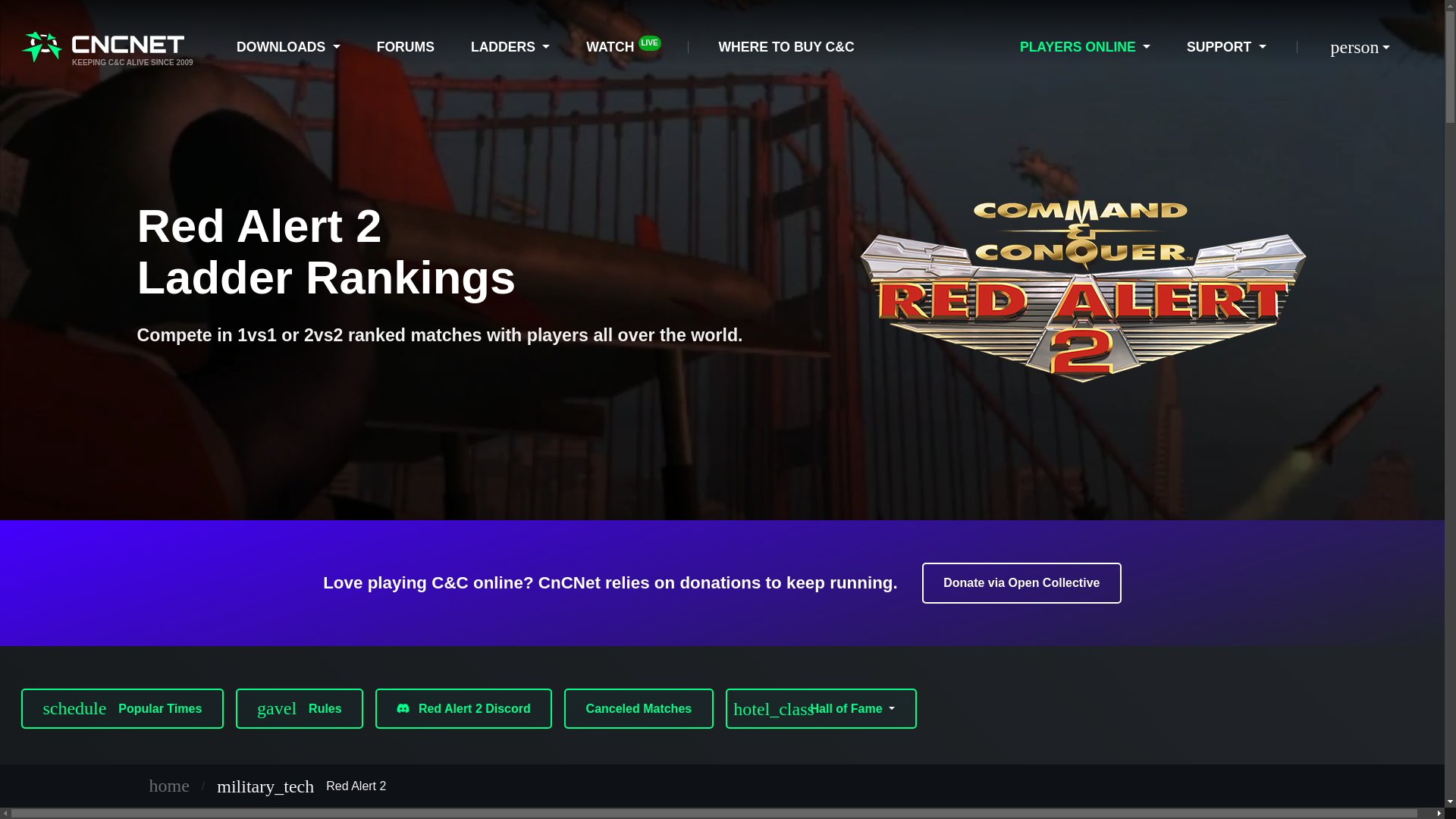 website screenshot of https://ladder.cncnet.org/ladder/7-2025/ra2
