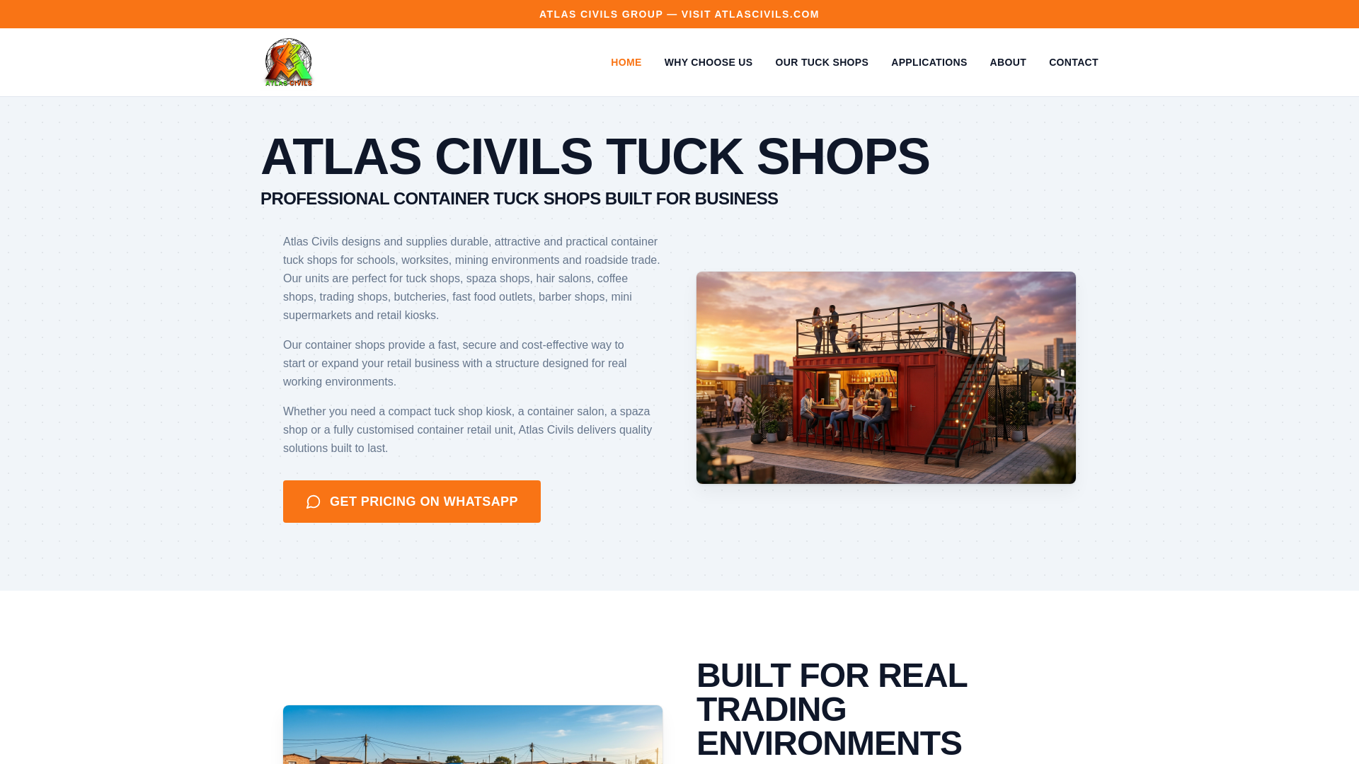website screenshot of https://atlascivilsspaza.co.za/