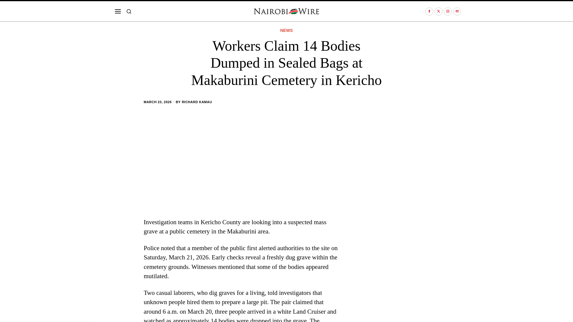 website screenshot of https://nairobiwire.com/2026/03/kericho-suspected-mass-grave-makaburini-cemetery-investigation.html