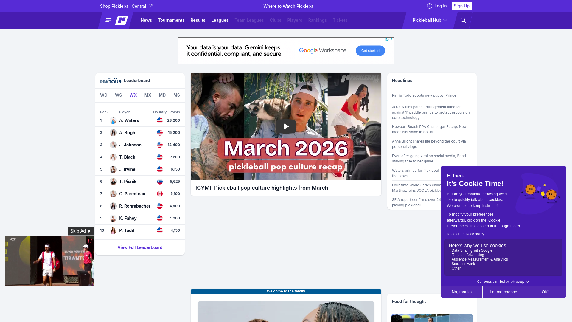 website screenshot of https://pickleball.com/