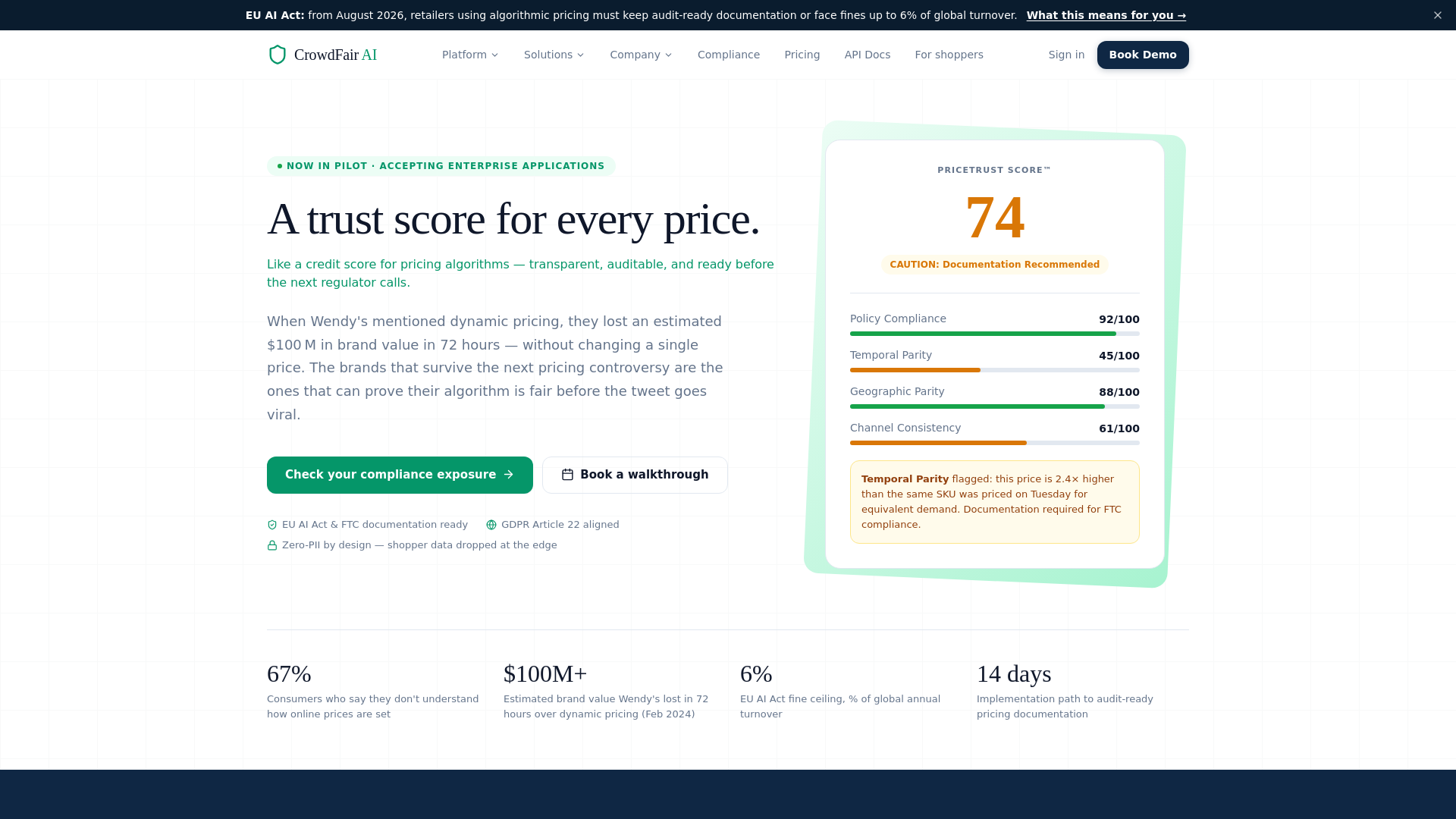 website screenshot of https://pricetrust.ai/