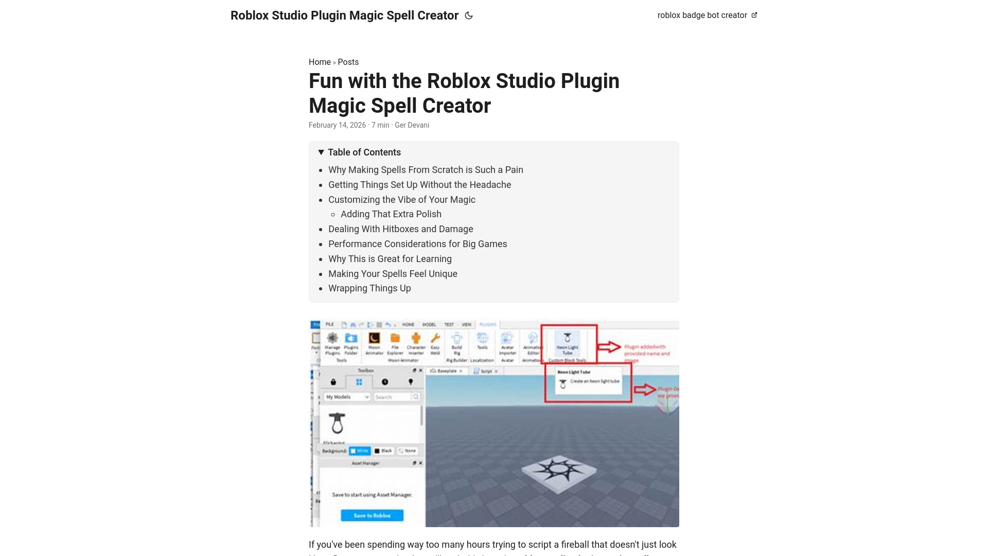 website screenshot of https://roblox-studio-plugin-magic-spell-creator.pages.dev/