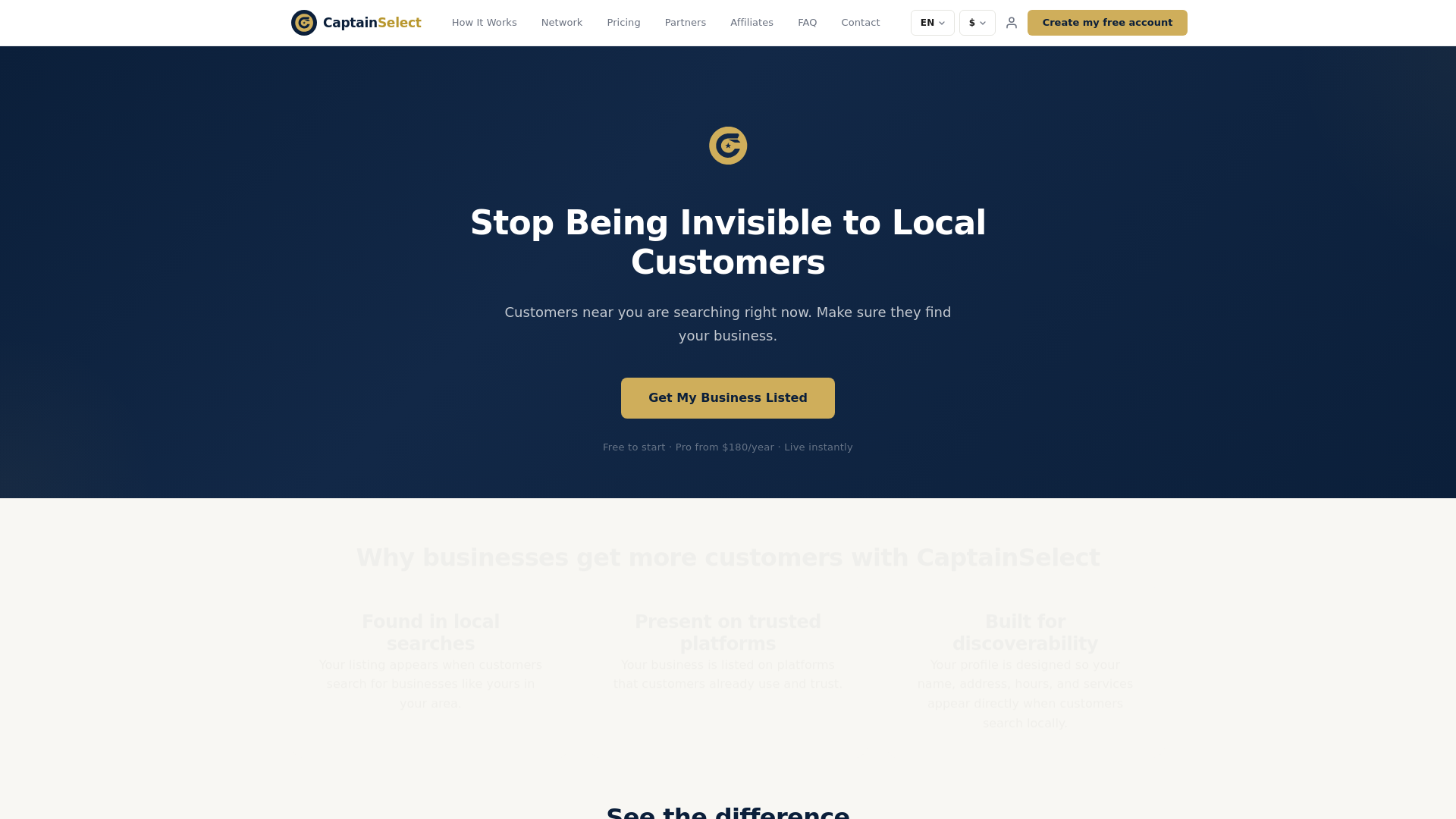 website screenshot of https://captain.select/