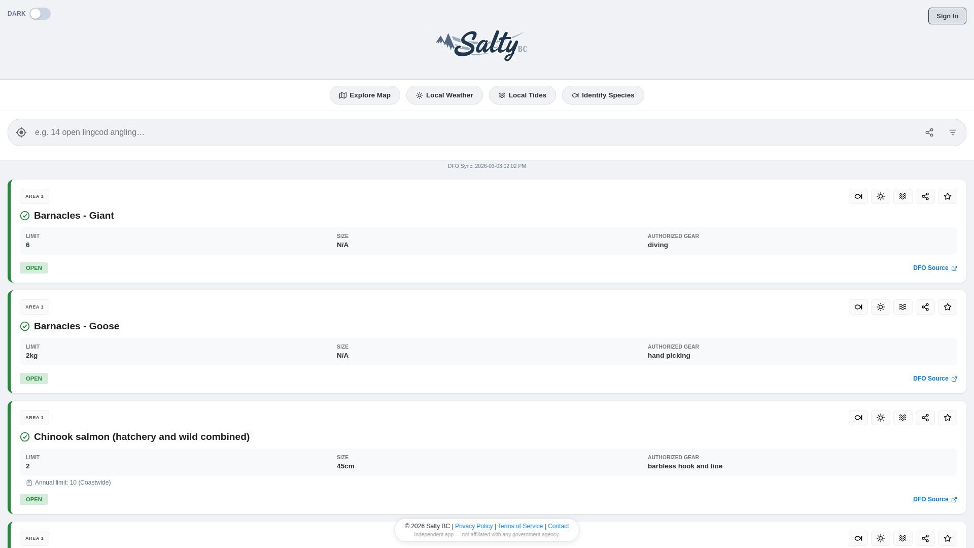 website screenshot of https://saltybc.ca/