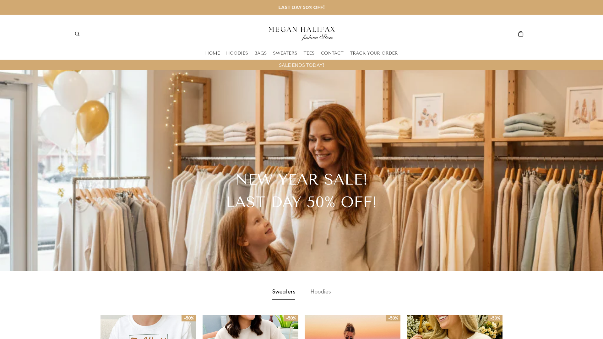 website screenshot of https://meganhalifaxstore.com