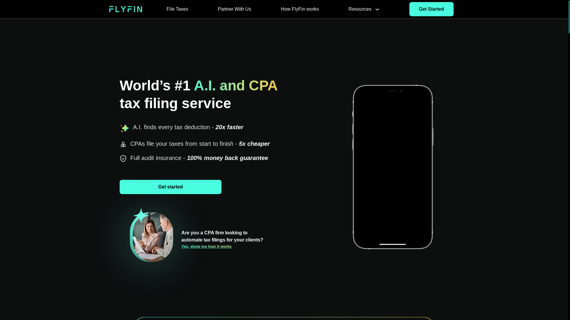 website screenshot of https://flyfintaxai.org/