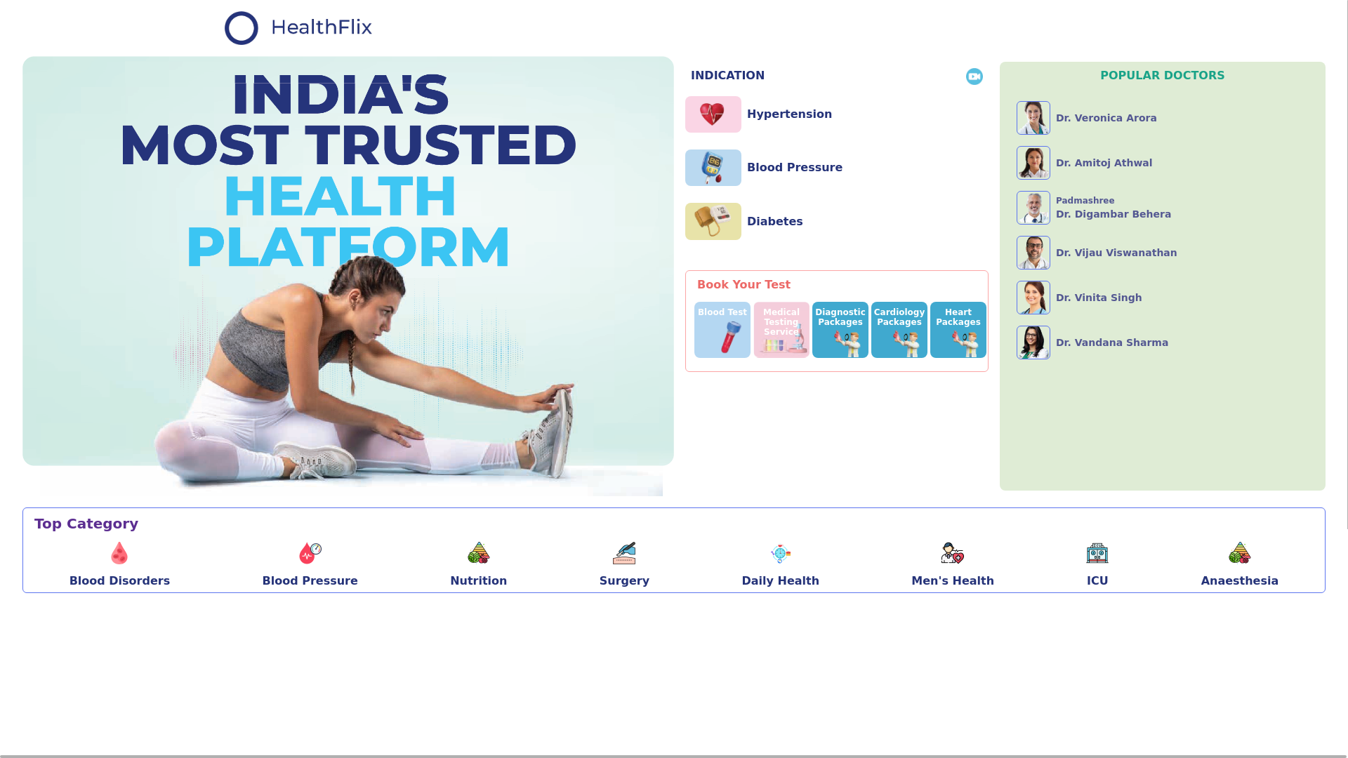 website screenshot of https://healthflix.co.in/