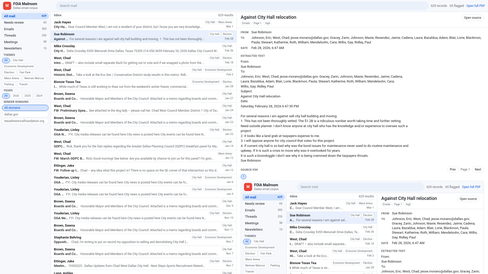 website screenshot of https://dallas-foia-emails.pages.dev/