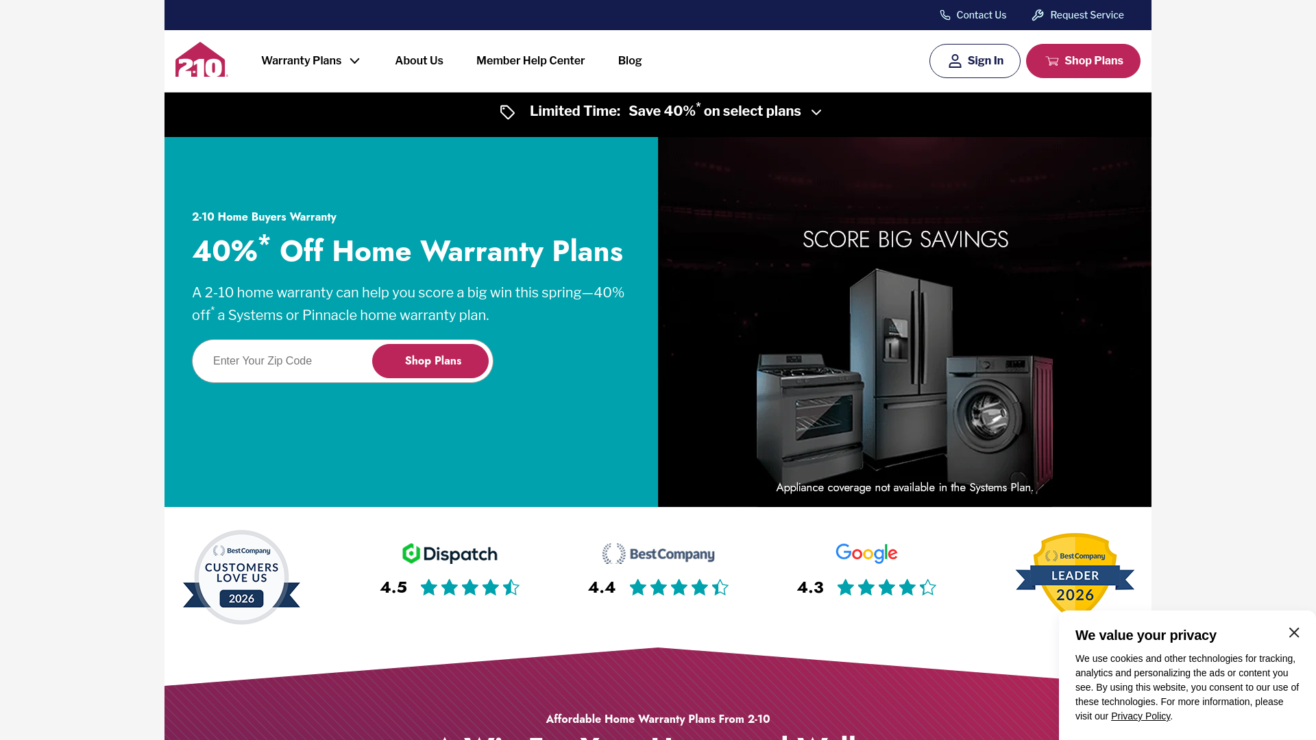 website screenshot of https://2-10.com