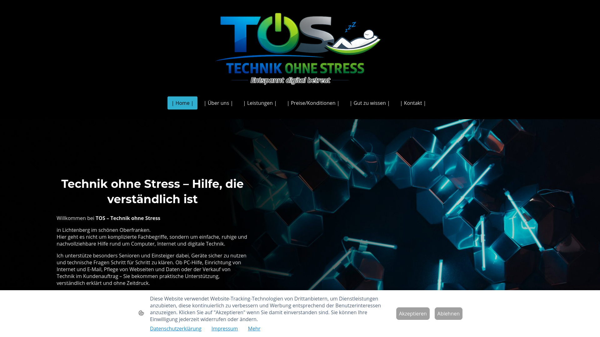 website screenshot of https://technikohnestress.de/