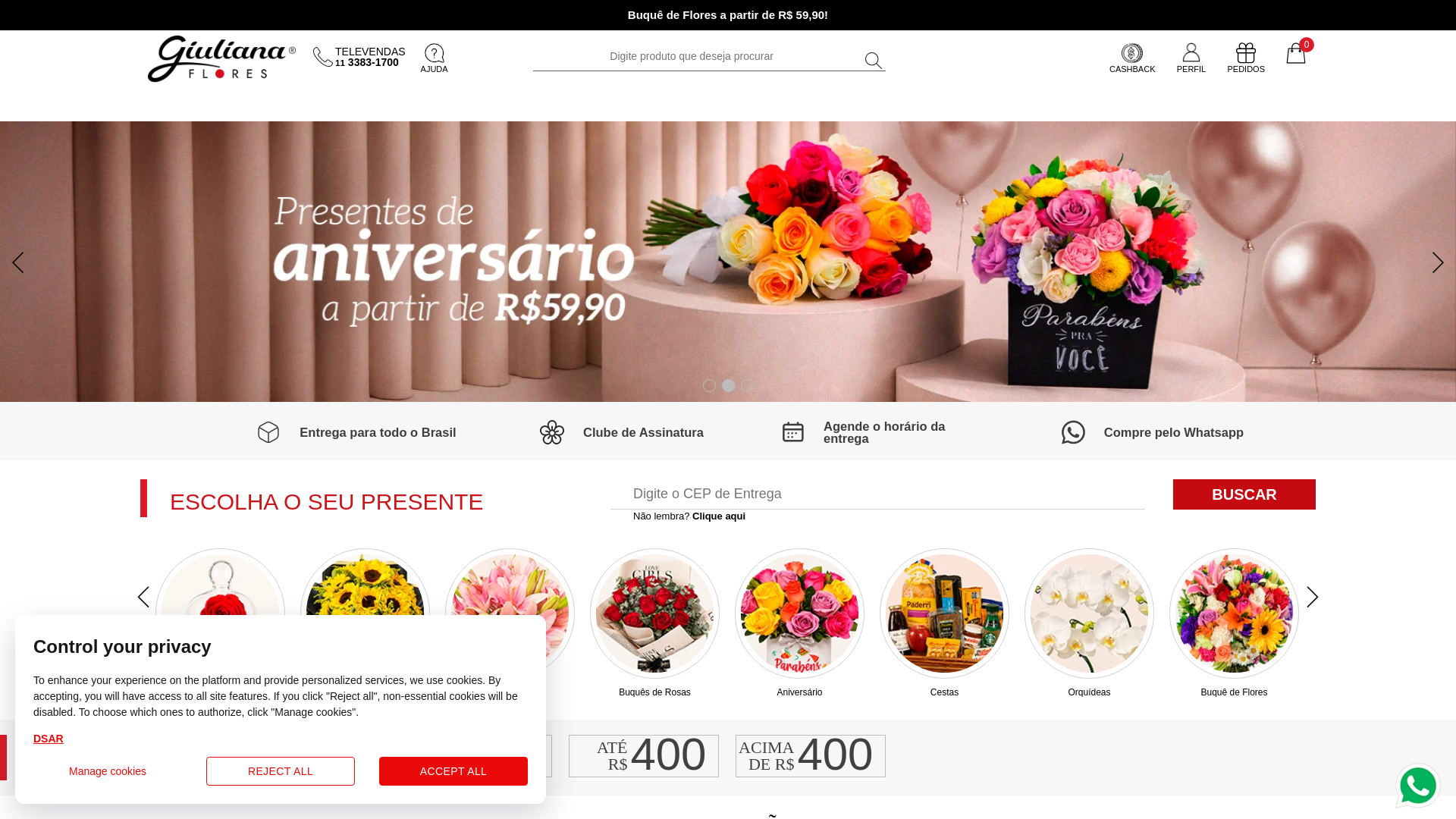 website screenshot of https://www.giulianaflores.com.br