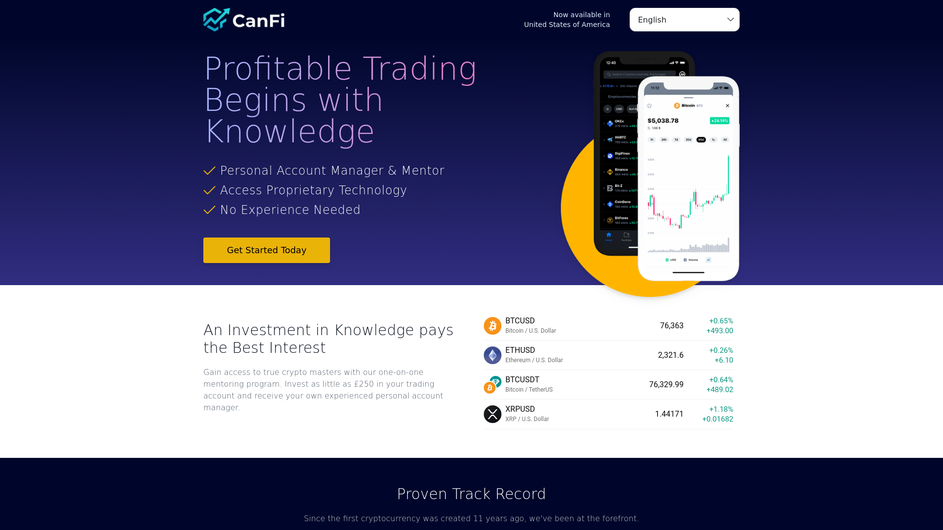 website screenshot of https://canfi.vip