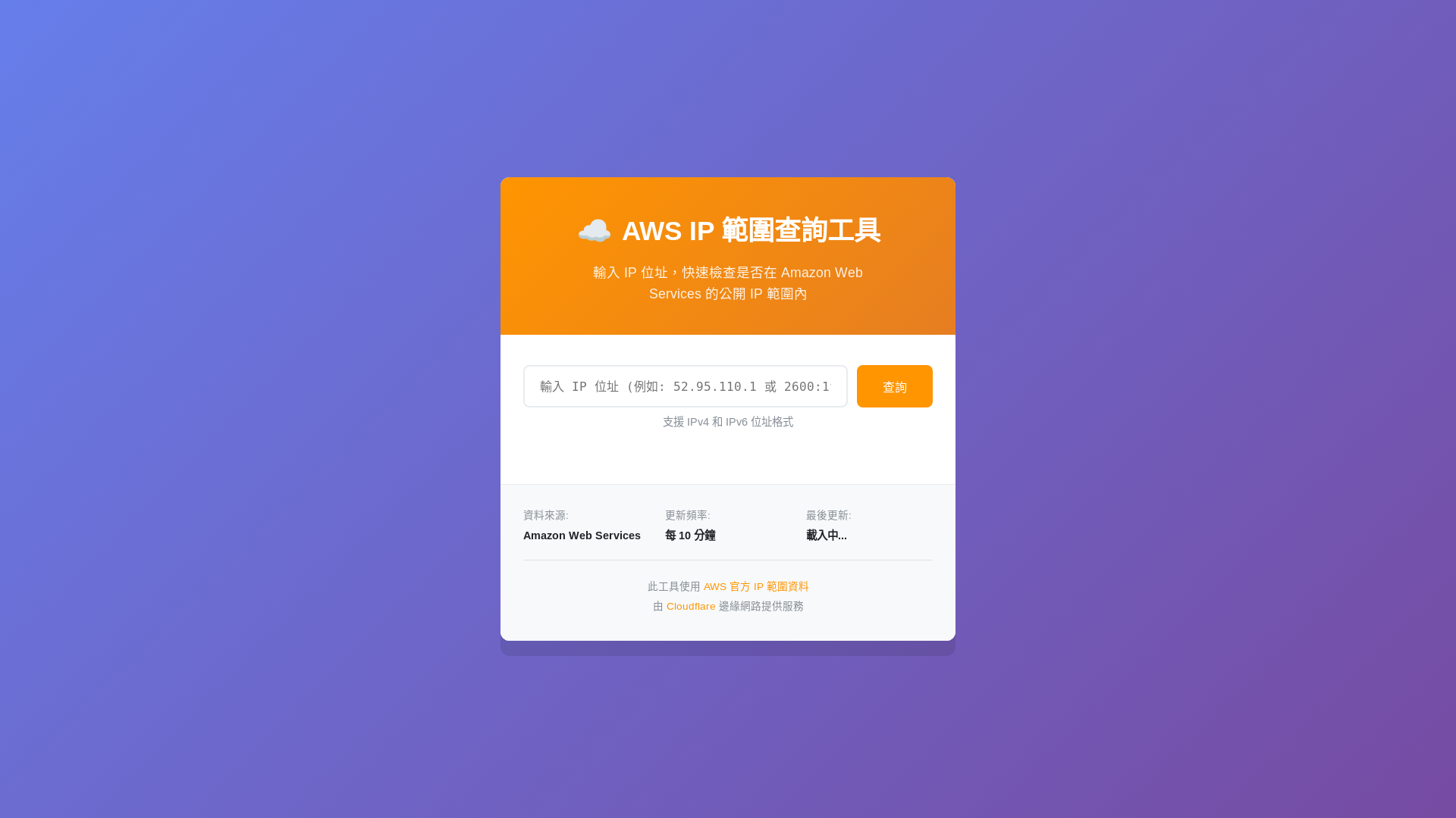 website screenshot of https://aws-ip-range.pages.dev/