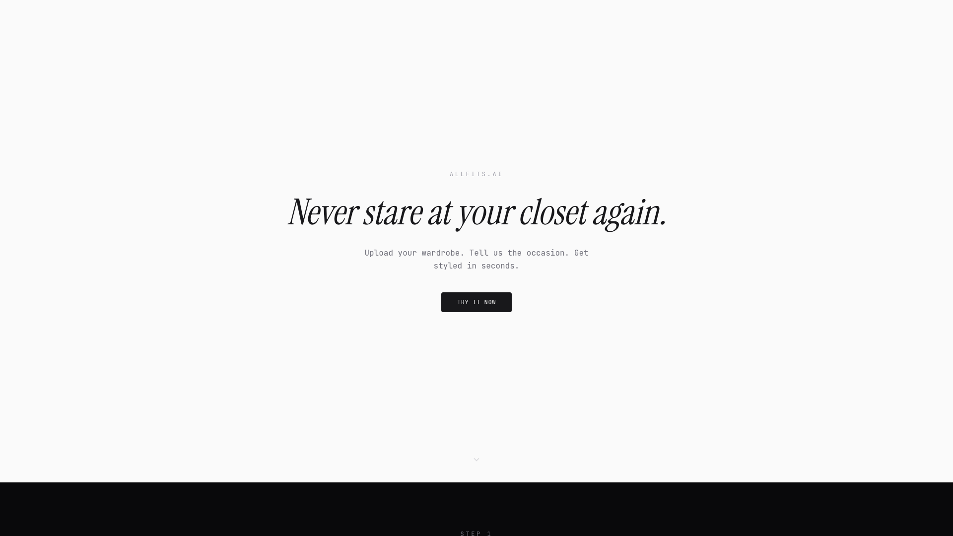 website screenshot of https://allfits.ai/