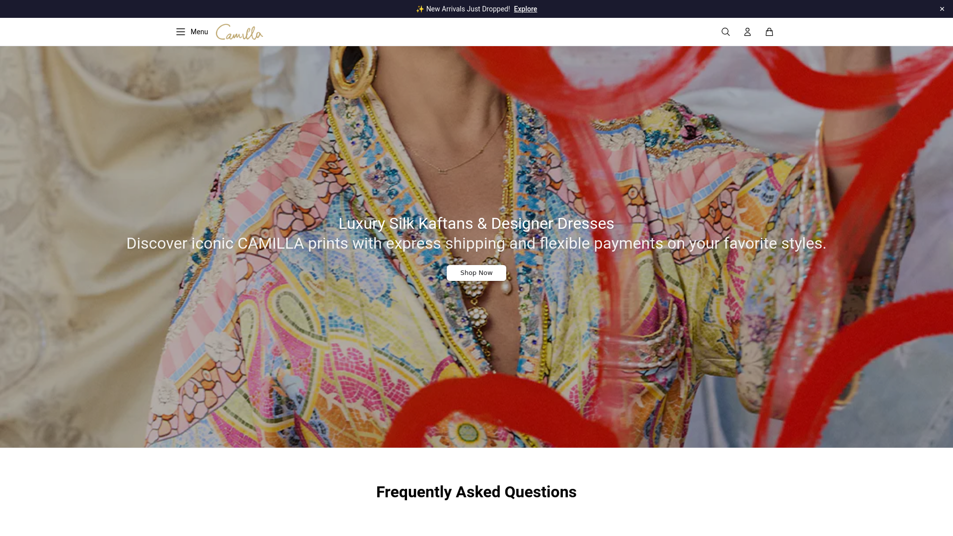 website screenshot of https://thecamilla.shop/