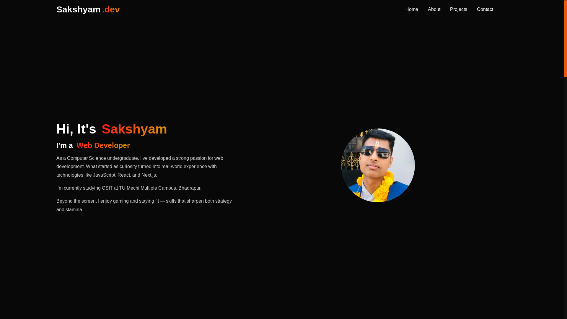 website screenshot of https://sakshyambhattarai.com.np/
