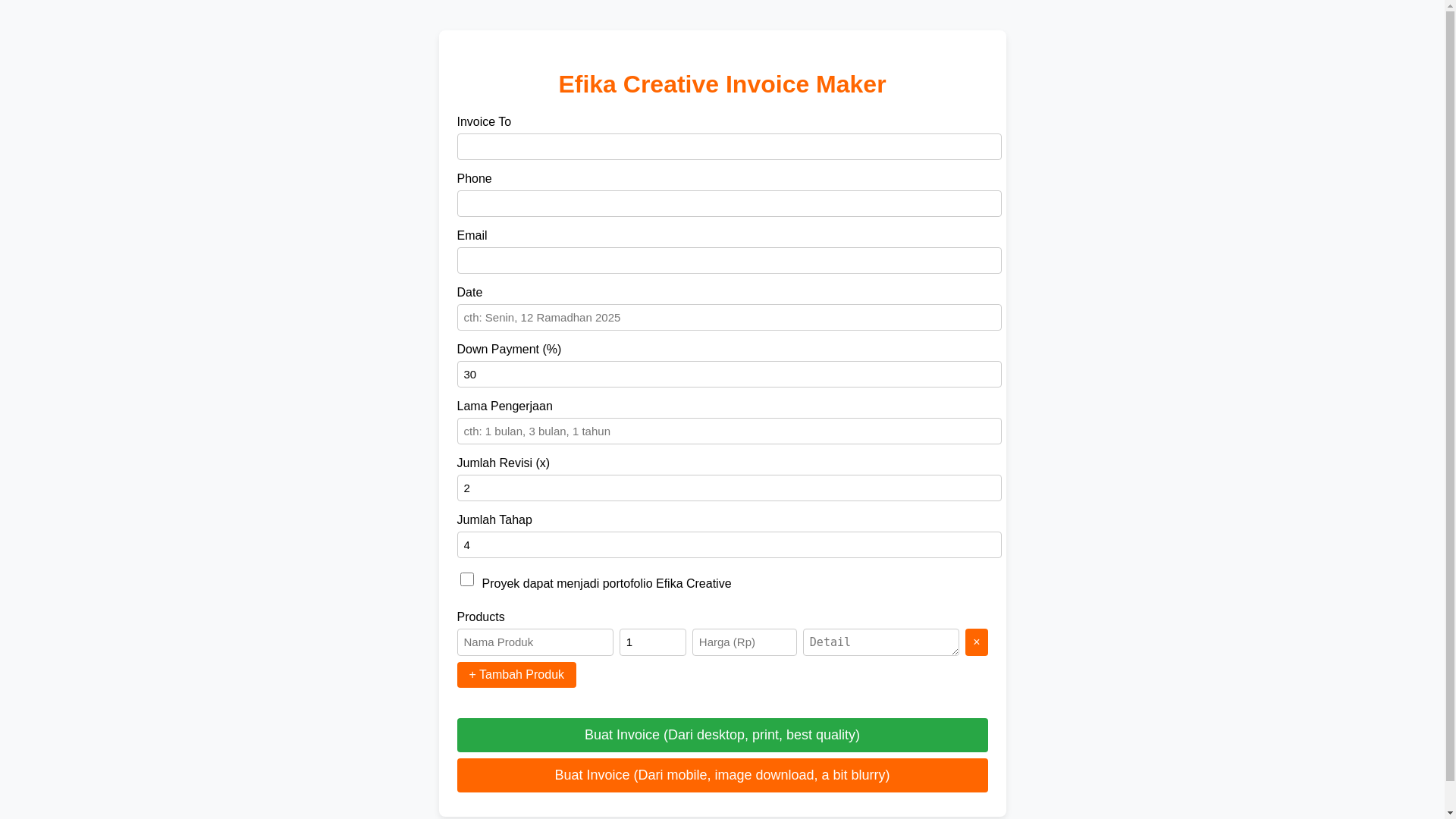 website screenshot of https://efika-invoice.pages.dev/