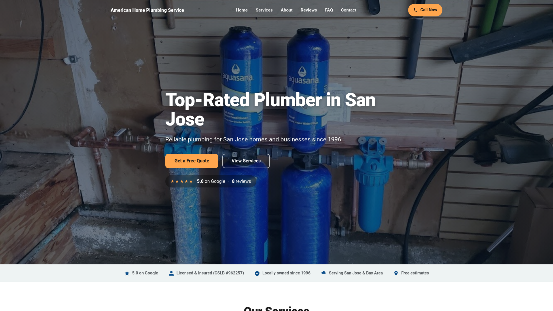 website screenshot of https://mms-demo-american-home-plumbing-service-san-jose.pages.dev/