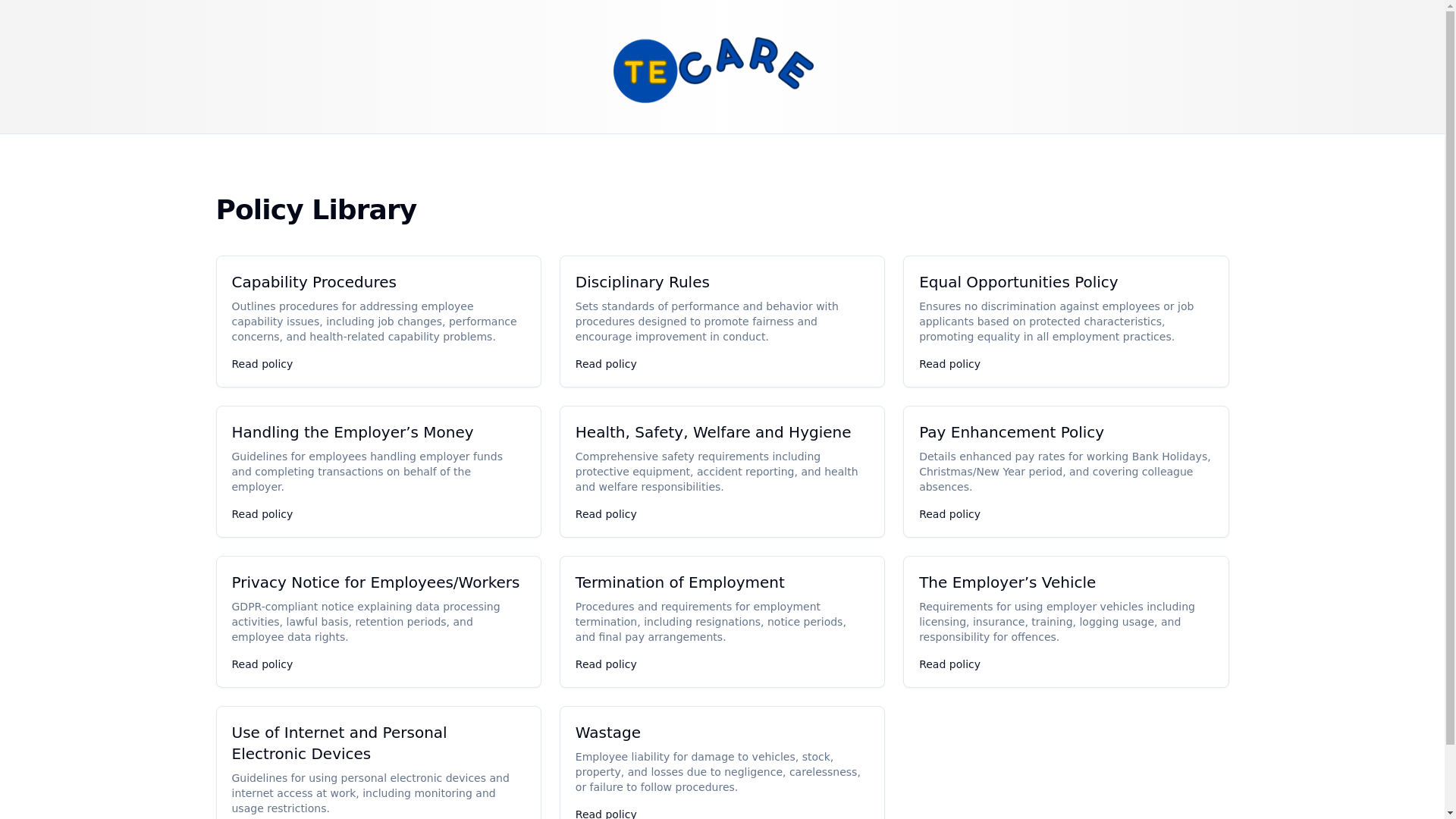 website screenshot of https://te-care-policy-hub.pages.dev/