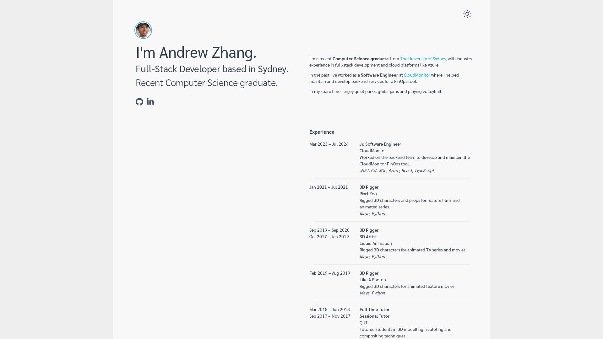website screenshot of https://andrewzhang-v2.pages.dev/