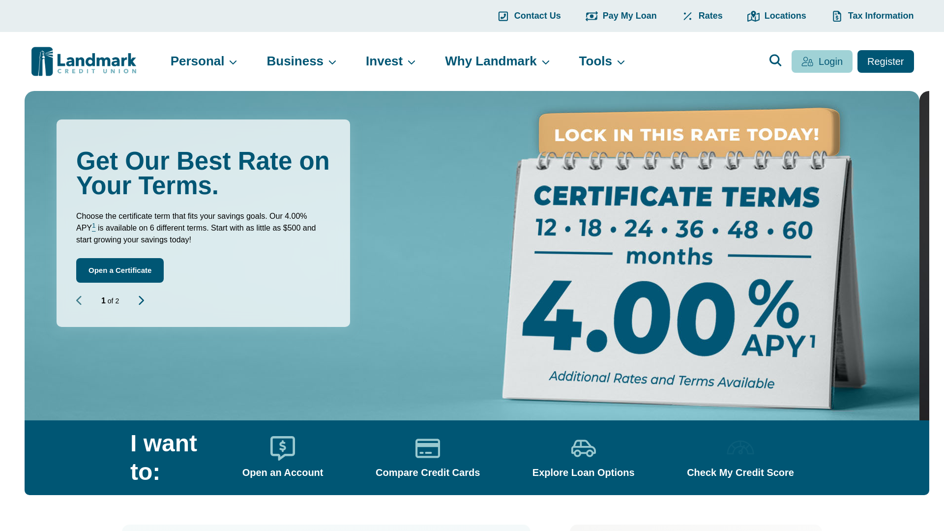 website screenshot of https://landmarkcu.com/