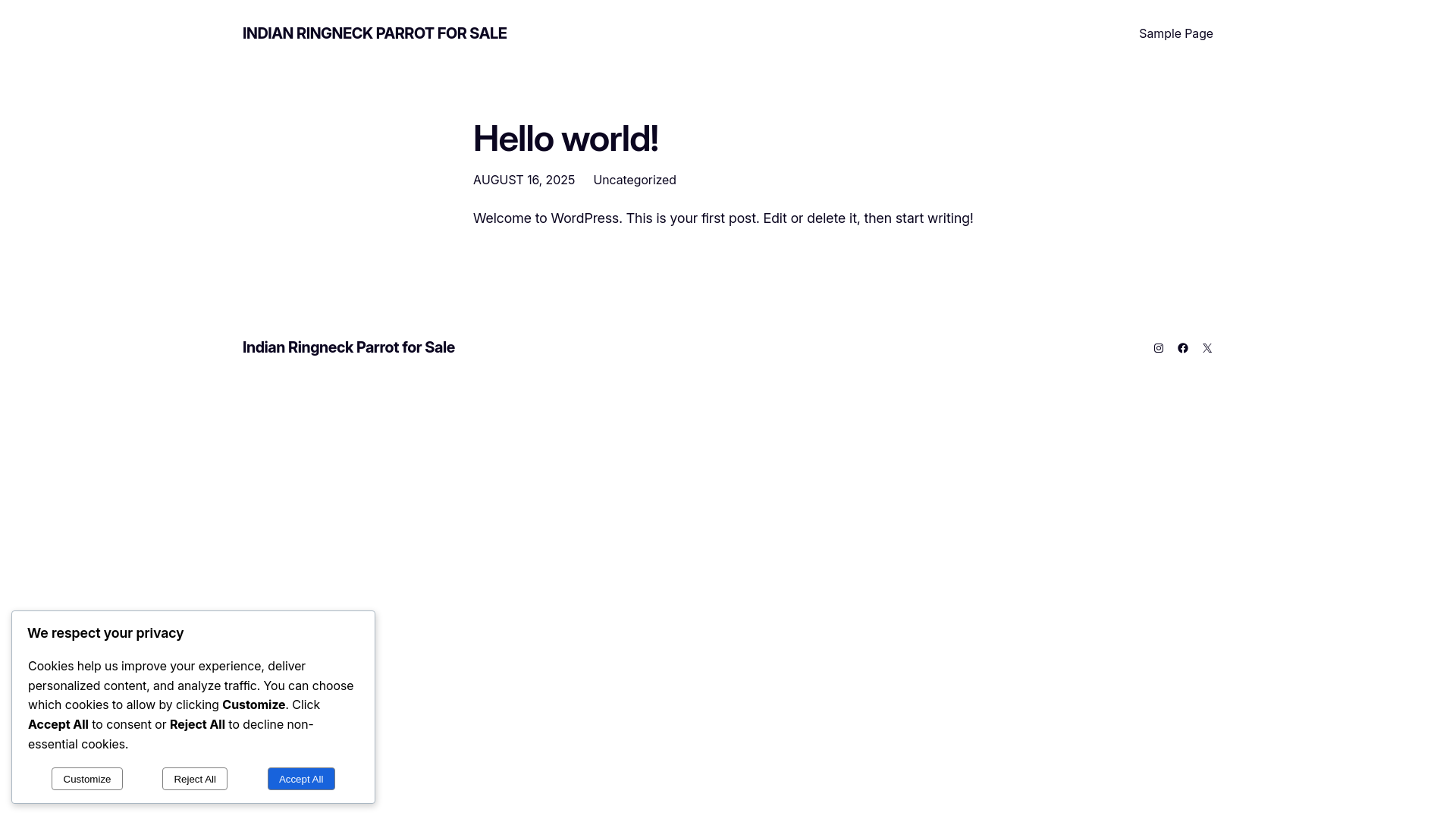 website screenshot of https://indianringneckparrotforsale.us/