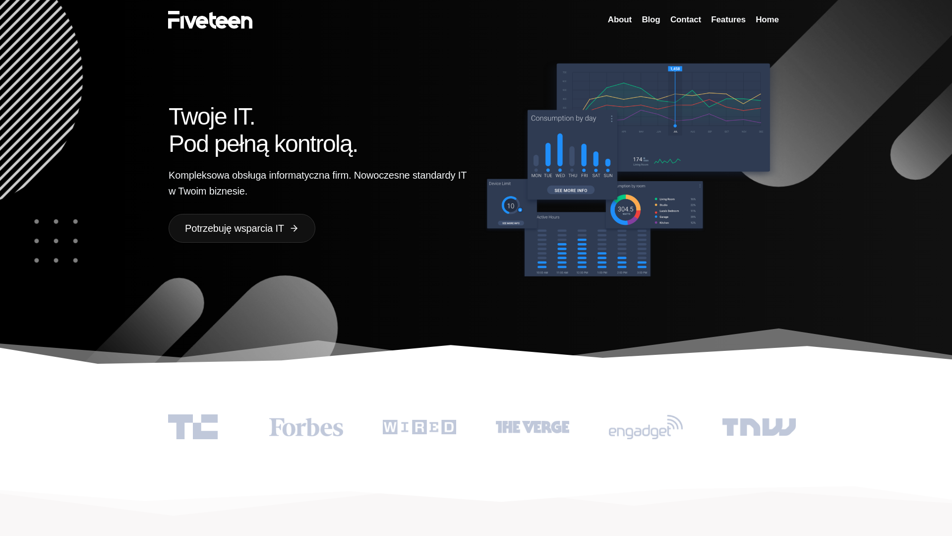 website screenshot of https://fiveteen.pl