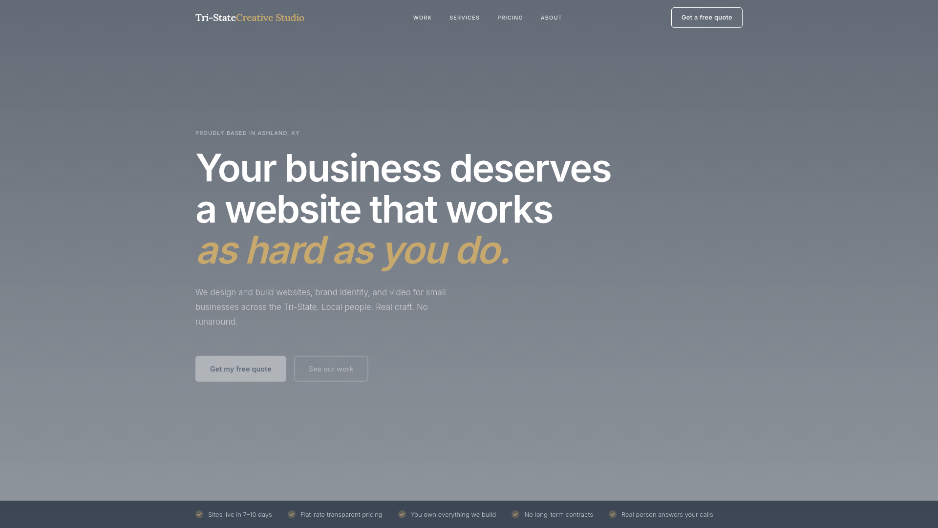 website screenshot of https://tristatecreativestudio.com/