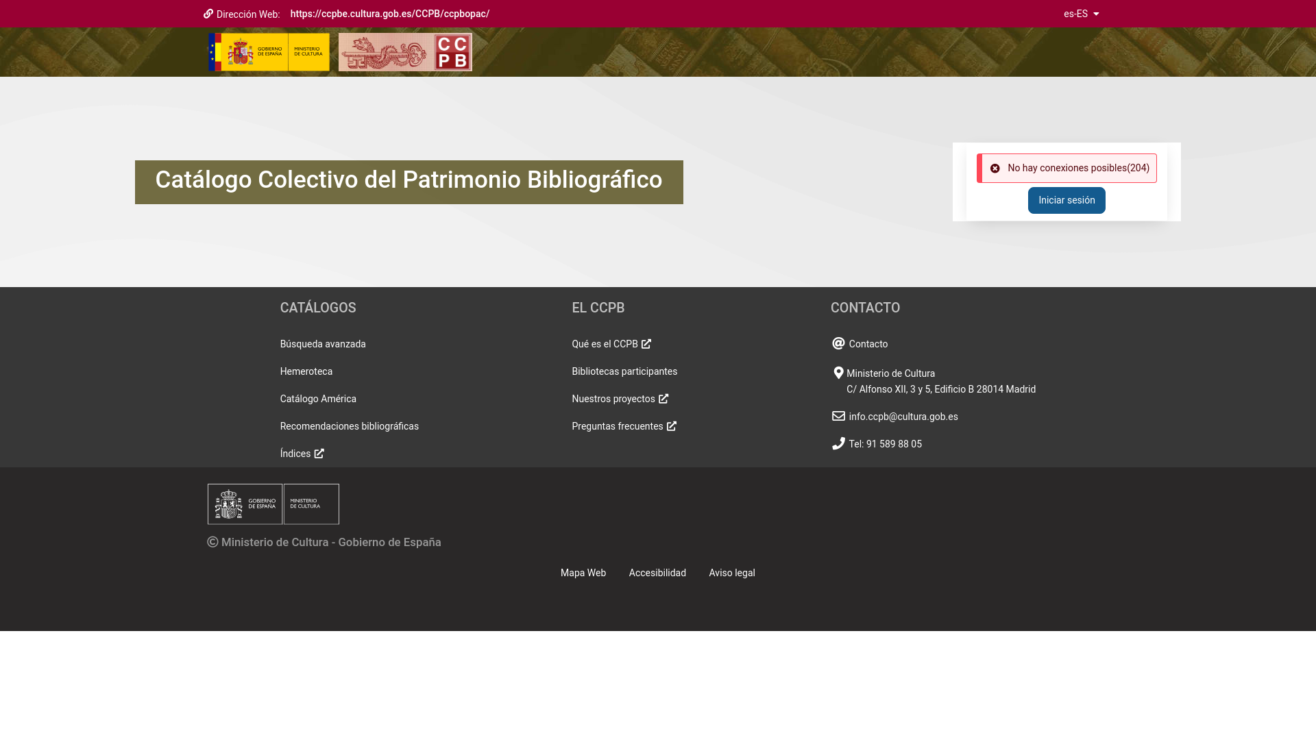 website screenshot of https://ccpbe.cultura.gob.es/CCPB/ccpbopac/