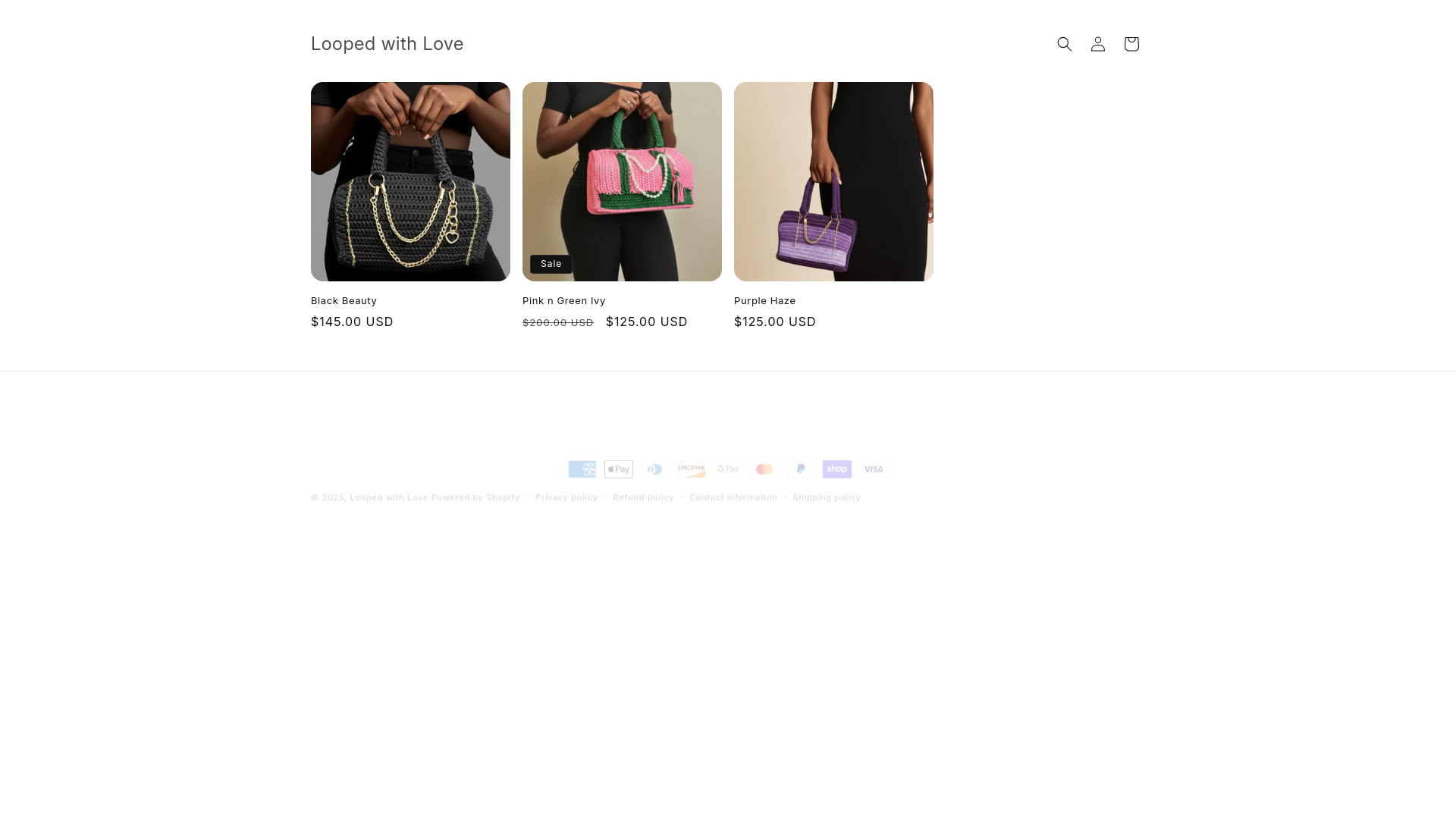 website screenshot of https://loopedwithlove.store/