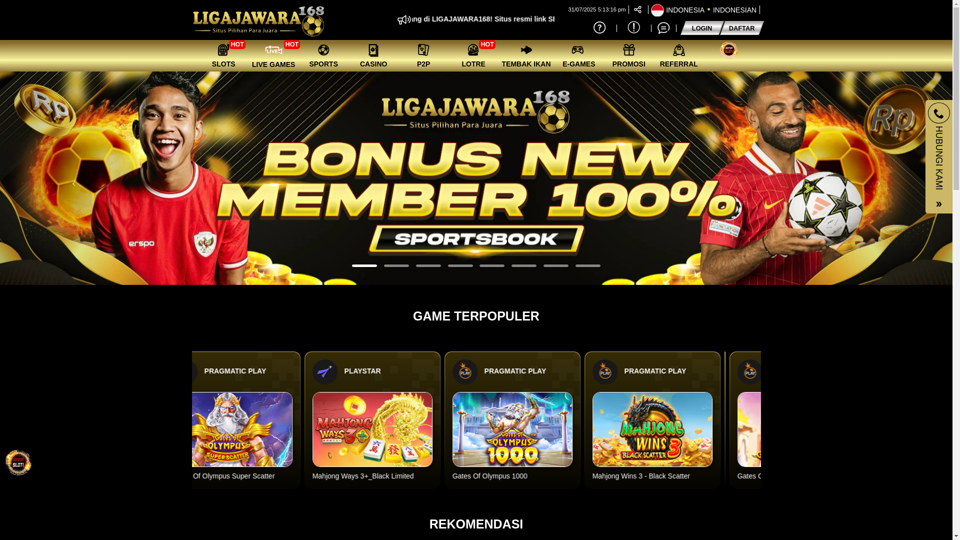 website screenshot of https://ligajawara168.id/