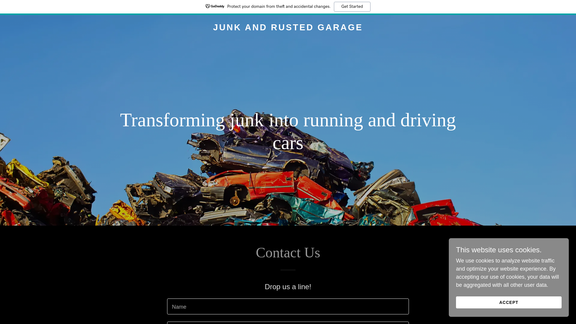 website screenshot of https://junkandrustedgarage.com