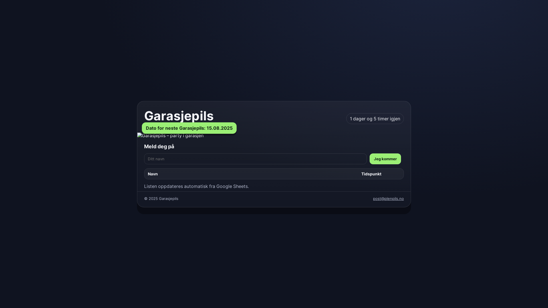 website screenshot of https://garasjepils.no/