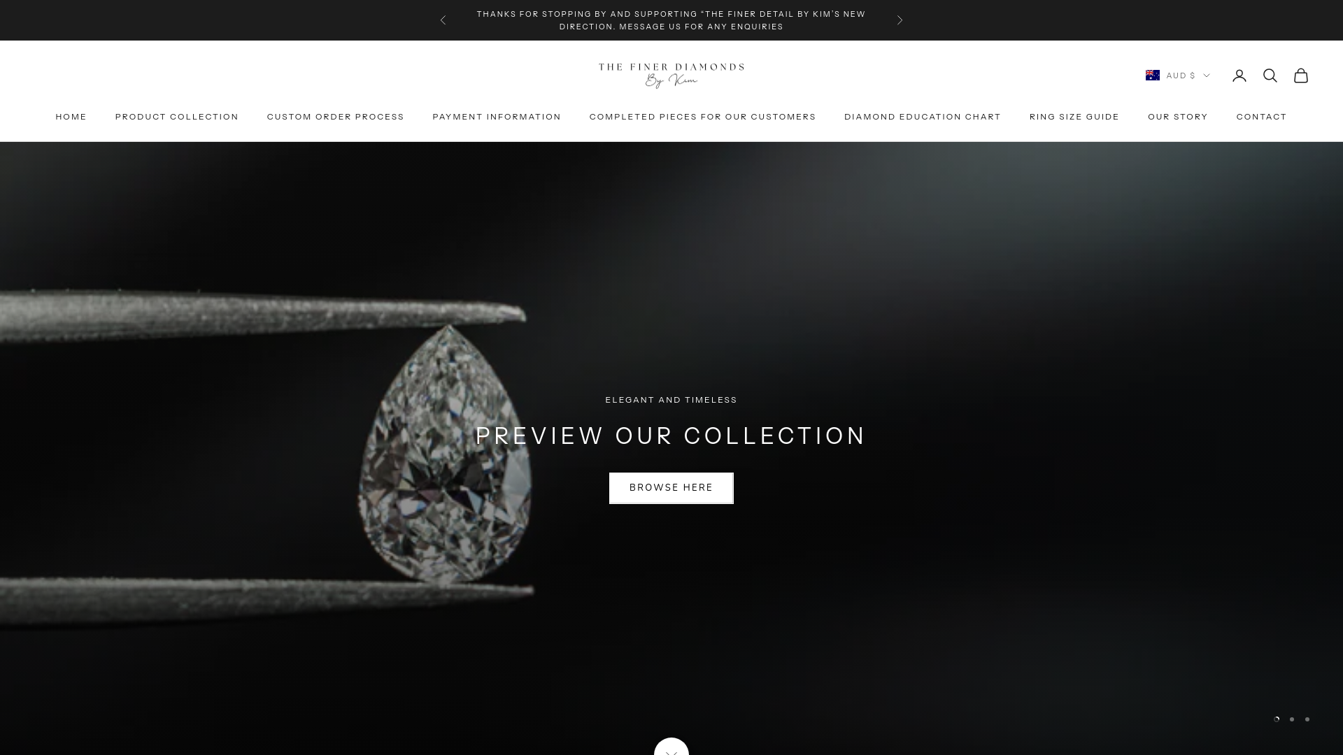 website screenshot of https://thefinerdiamondsbykim.com.au/