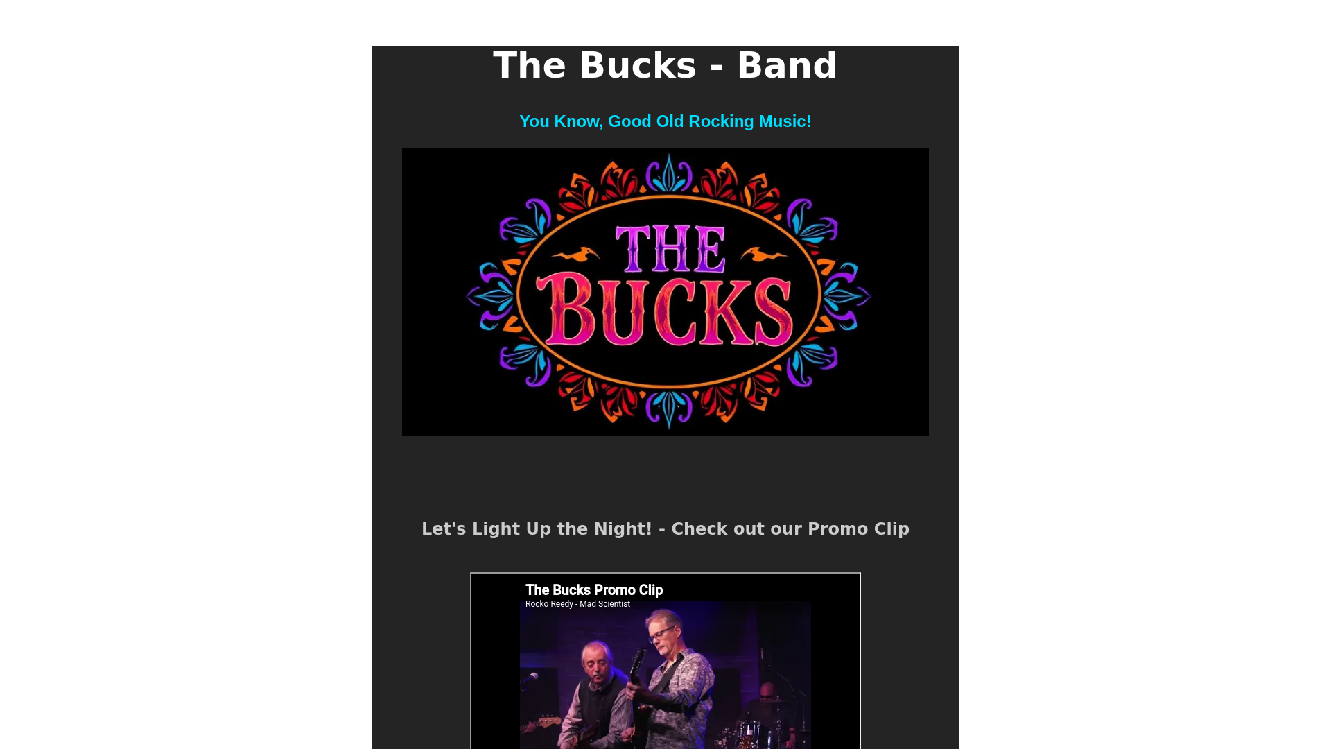 website screenshot of https://the-bucks-band.rocks/