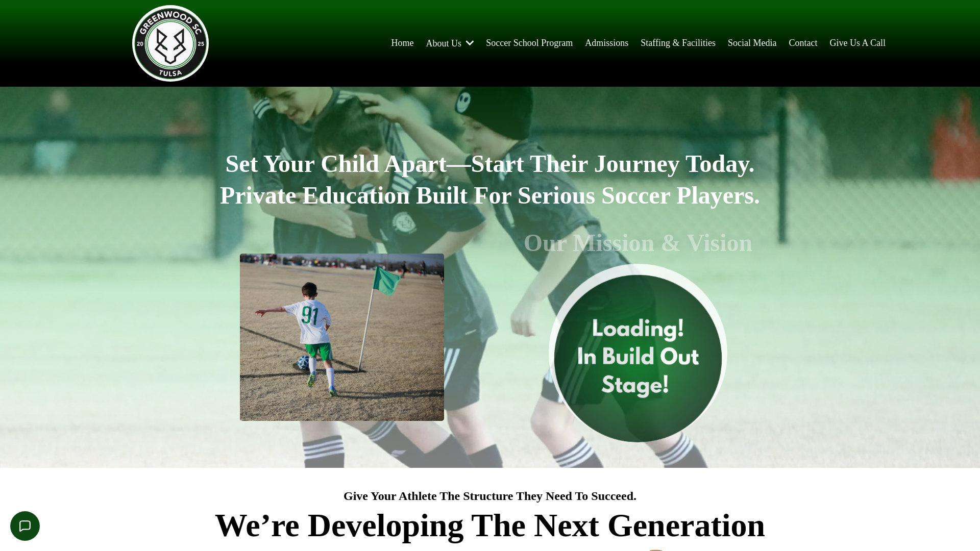 website screenshot of https://greenwoodsoccerschool.com/