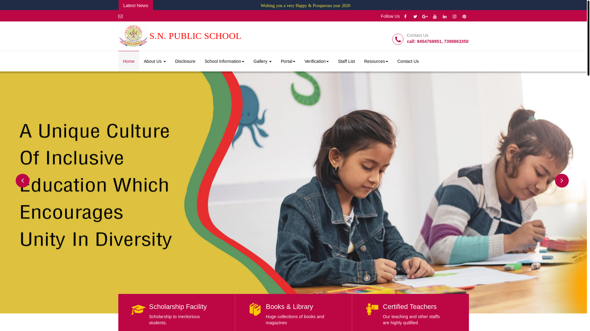 website screenshot of https://snpublicschoolmaleji.in/