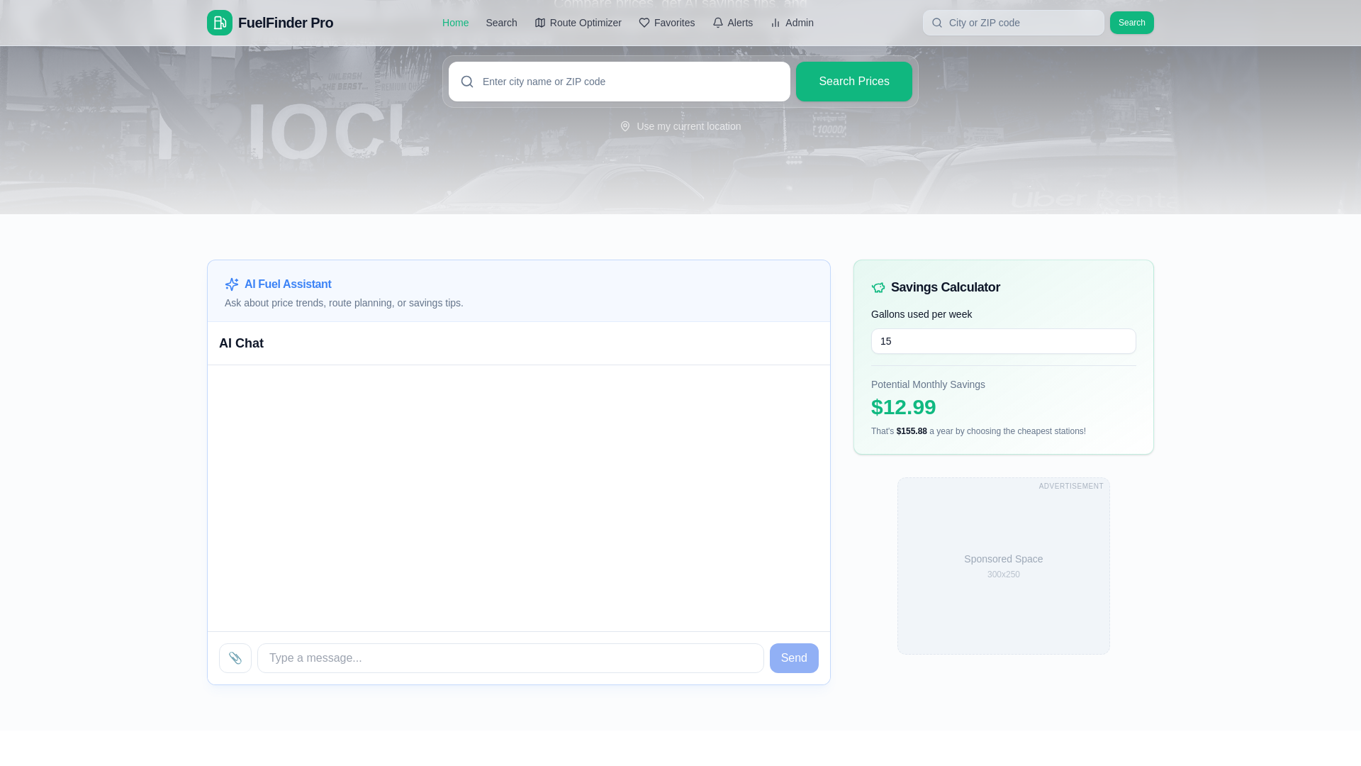 website screenshot of https://fuelfinderhub.com/