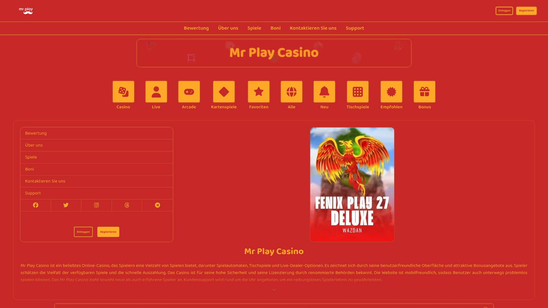 website screenshot of https://mr-playcasino.de/