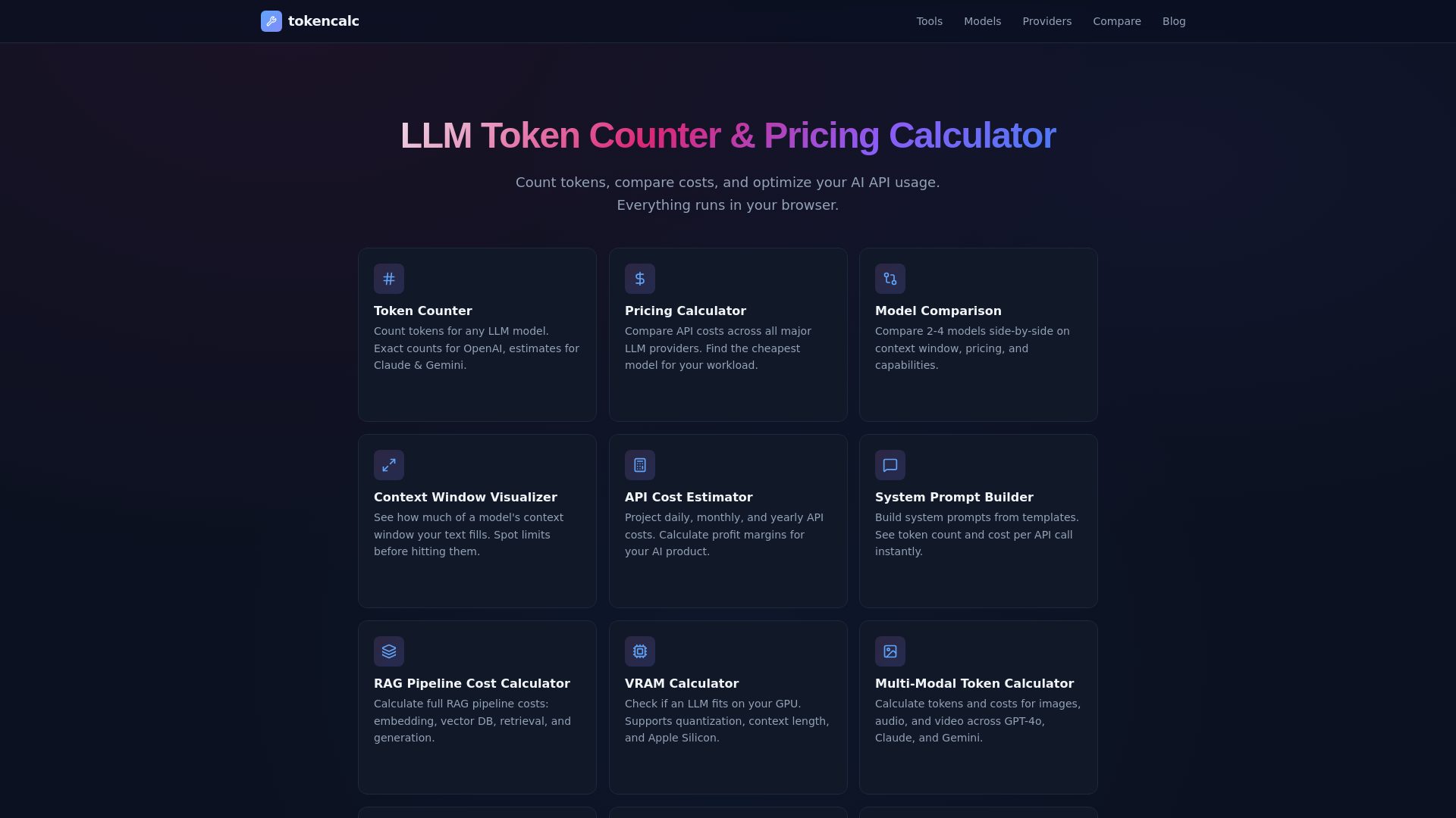 website screenshot of https://tokencalc.dev/