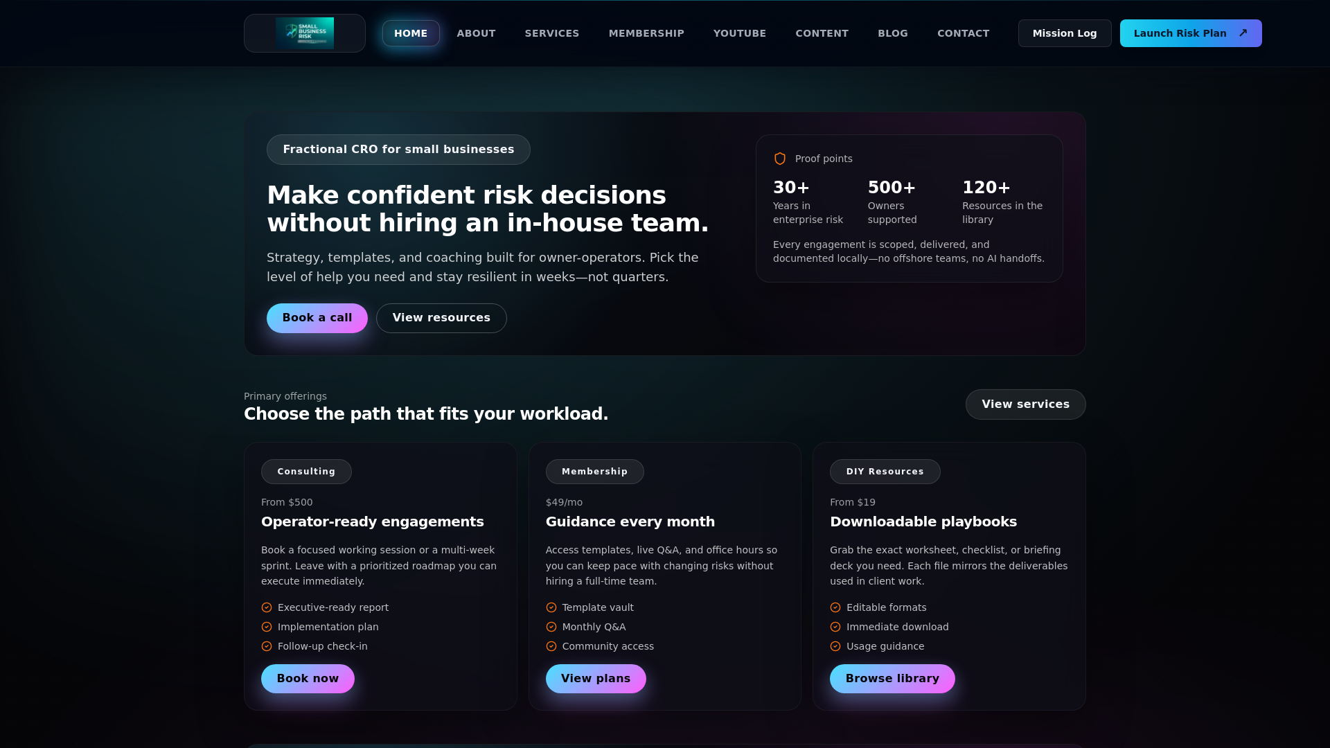 website screenshot of https://smallbusinessrisk.pages.dev/
