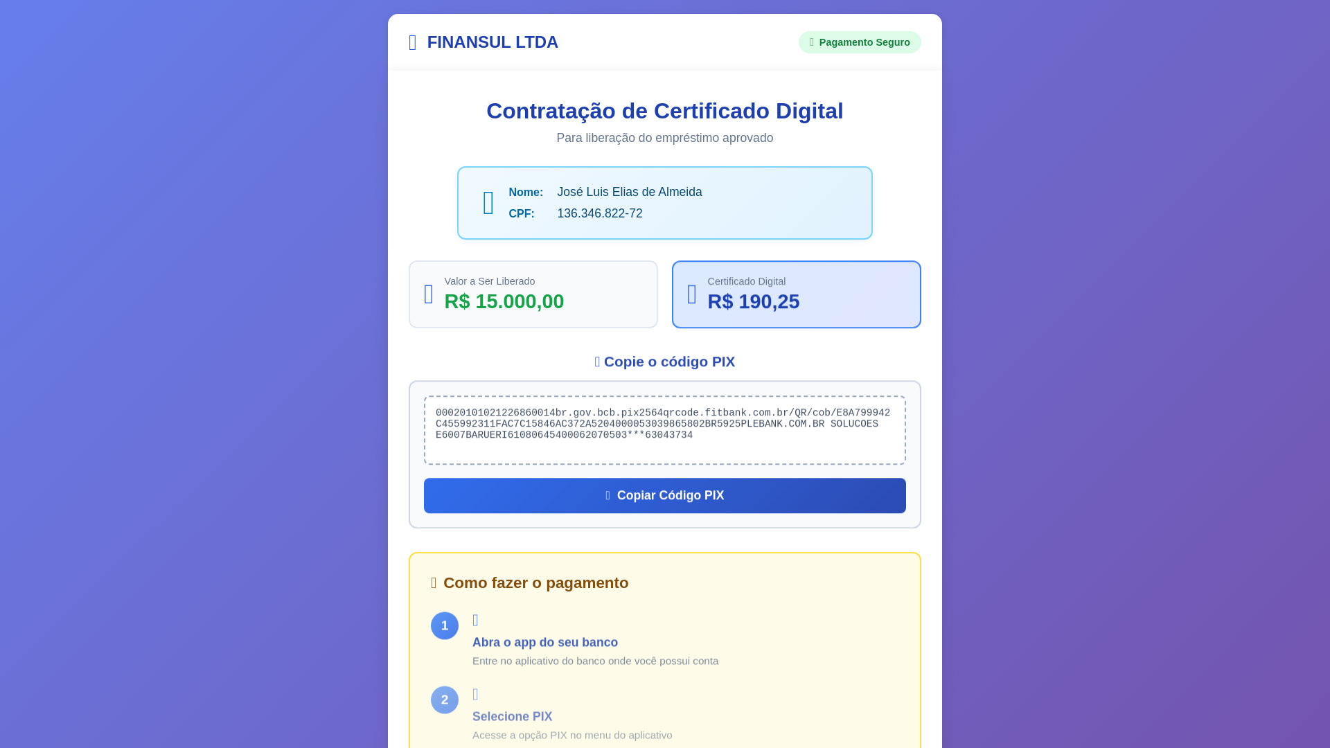 website screenshot of https://finansulpagamento-certificadodigital-pix.pages.dev/