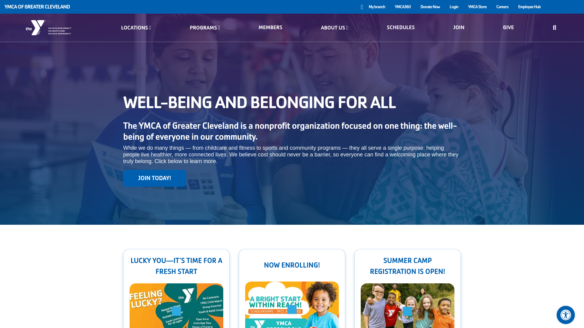 website screenshot of https://clevelandymca.org/